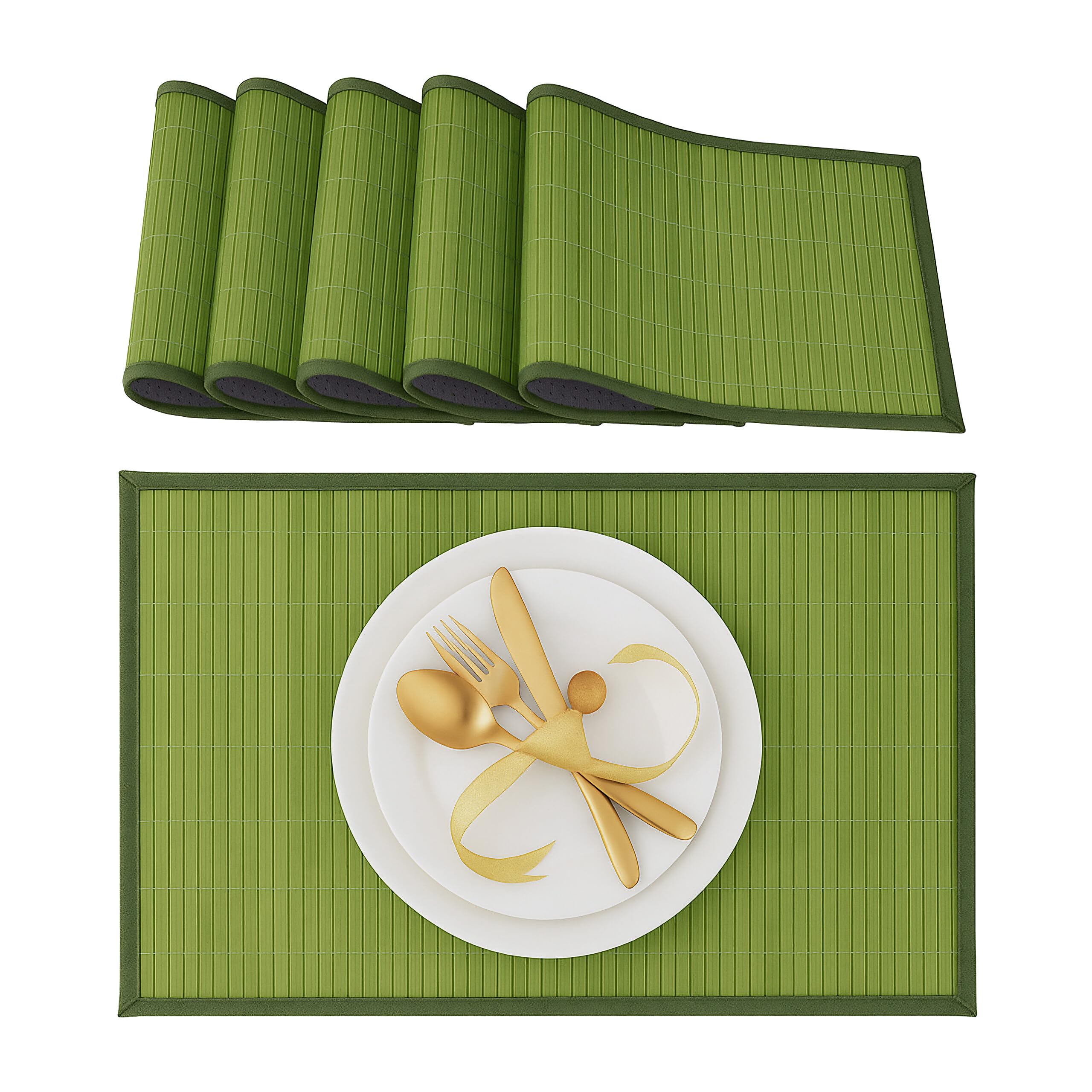 Lot de 12 Sets de Table en Bambou, Dessous antidérapant, faciles à Nettoyer, 30 x 45 cm, Vert