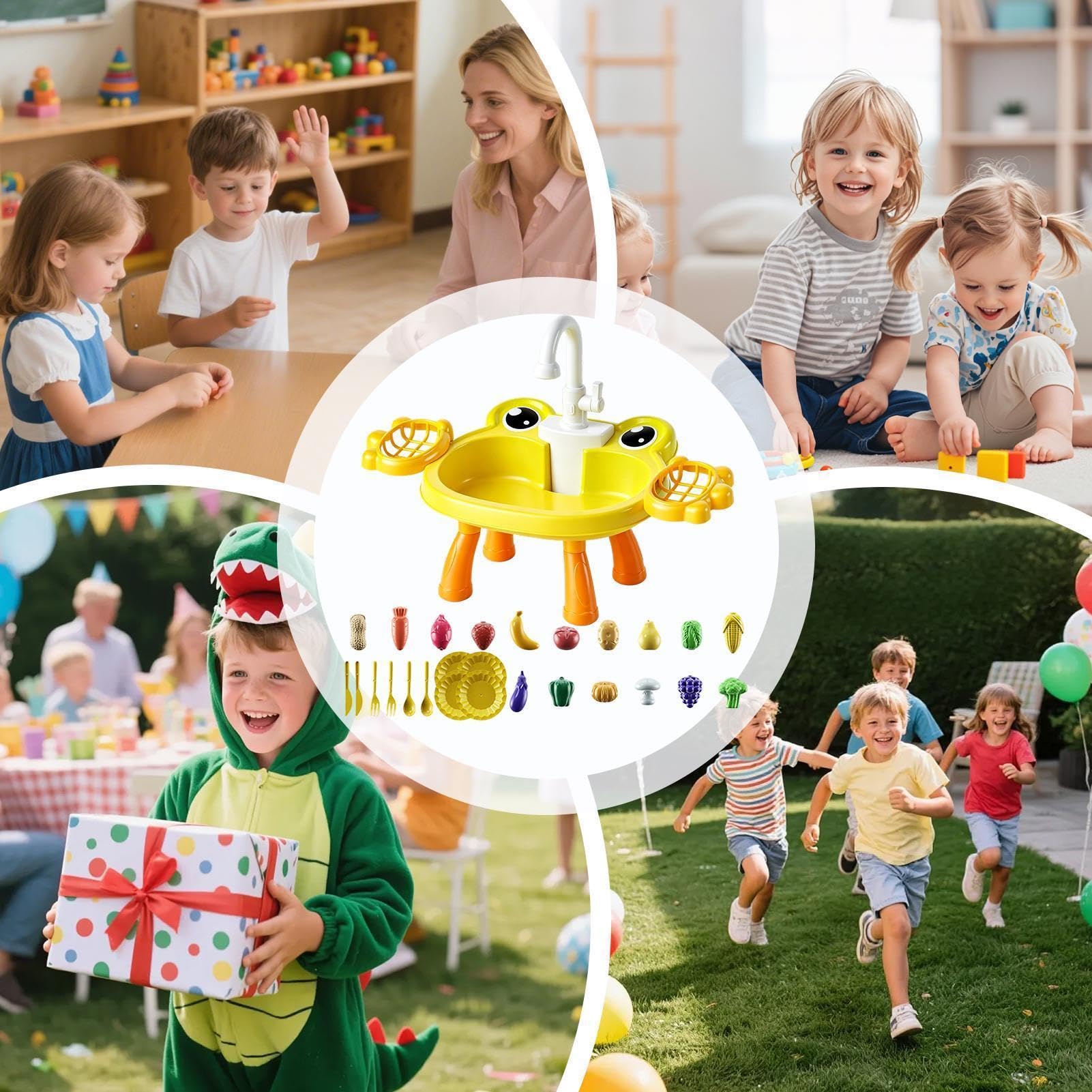 Lavello Da Cucina Giocattolo - Gioco Interattivo Realistico - Tavolo D'Acqua Con Lavastoviglie Giocattolo Per Bambini | Regalo Compleanno Festa Interno Esterno Casa Soggiorno Balcone