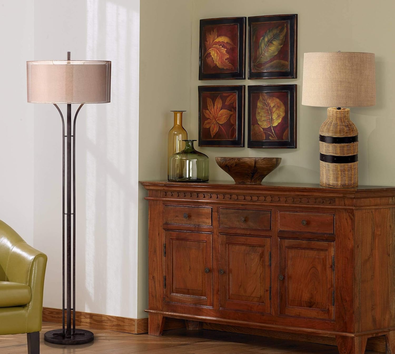 Franklin Iron Works Tristan Modern Standing Floor Lamp 64" Tall Bronze Metal Sheer Brown Textured Linen Fabric Double Drum Shades Decor for Living Room Reading House Bedroom Home