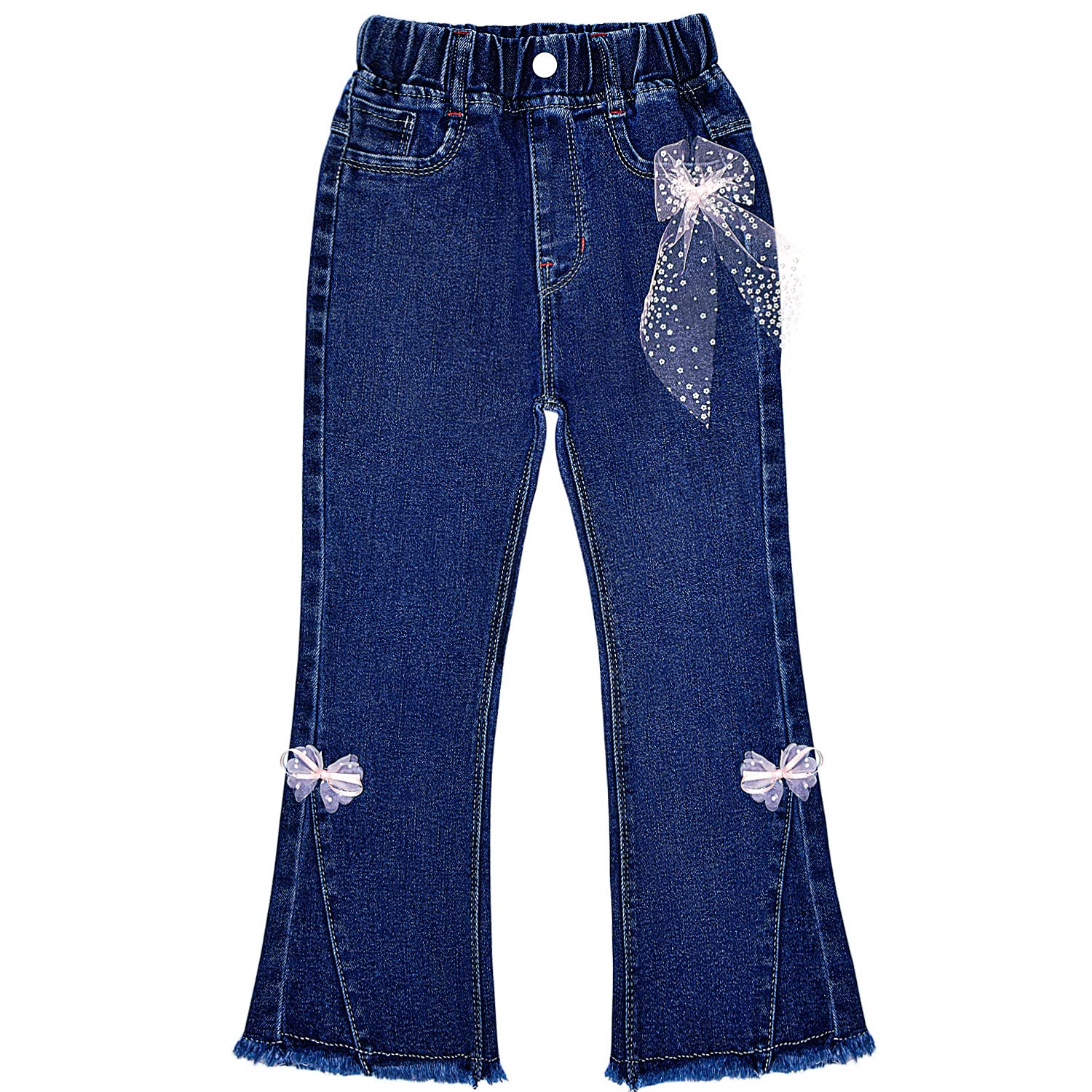 Peacolate 4-8 Anni Primavera Autunno Ragazza Ricamato Jeans Pantaloni di Jeans Stretch, Rosetta, 6-7 Anni
