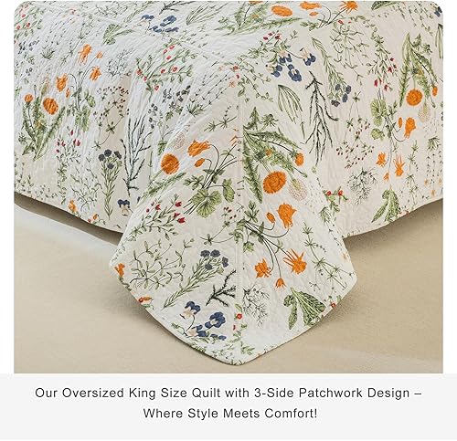 Miniatura 9 de Sanracie Colcha de tamaño King extragrande de 128 x 120 pulgadas, colcha floral 100% algodón tamaño California King con estampado de flores