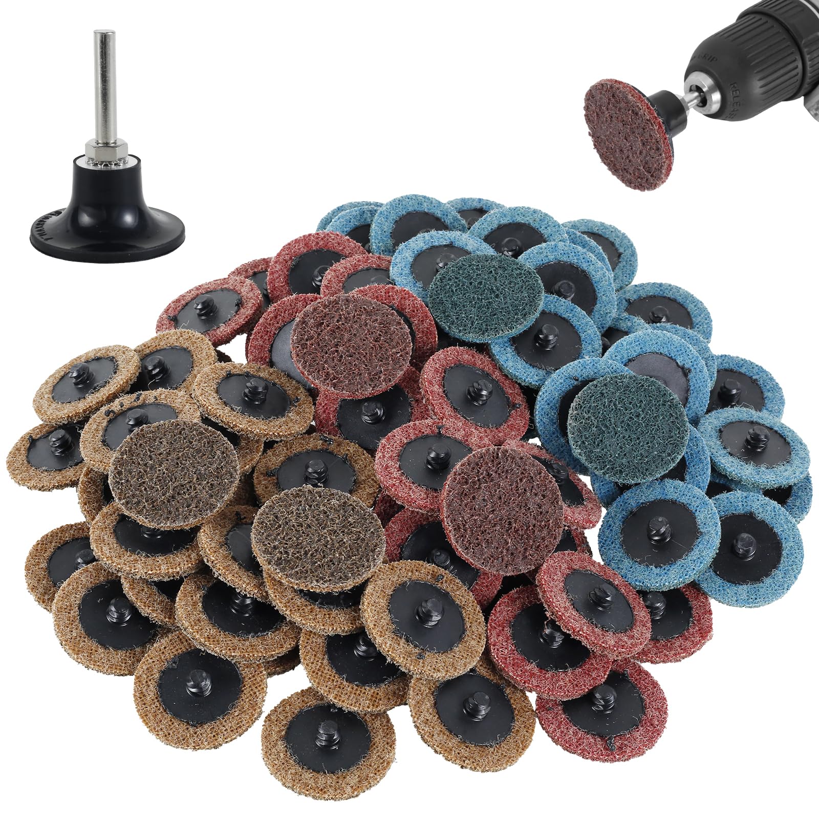 FALESOUL 90Pcs 2 Inch Sanding Discs Fine Medium Coarse Quick Change Sanding Disc with a 1/4 Inch Holder Fine Medium Coarse Wear-Resistant Deburring Sanding Discs for Plastic Glas