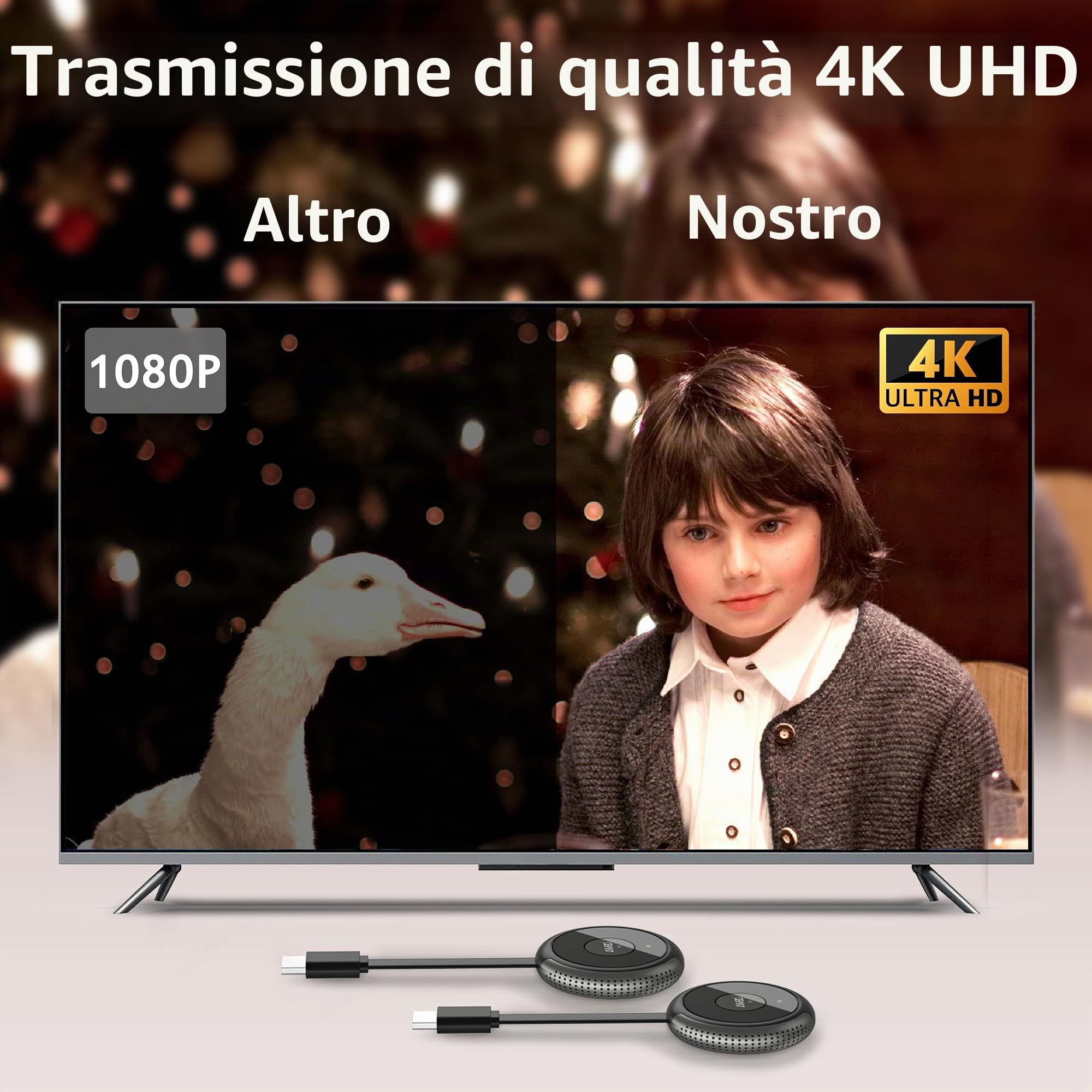 HDMI Wireless, 164FT/50M Trasmettitore e Ricevitore HDMI senza Fili 4K Kit 5G HDMI Wireless Extender, Ricevitore Streaming Audio Video Cast da Laptop/PC/Fotocamera/DVD/Proiettore/Monitor