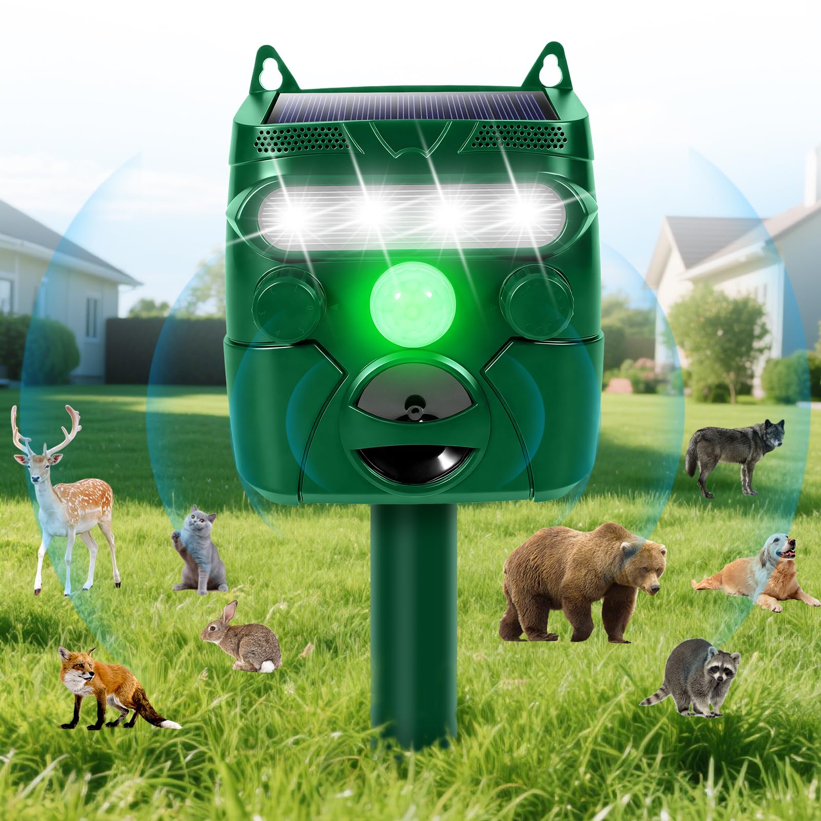 Repellente per Gatti, Ultrasuoni per Gatti, Ricarica Solare e USB, Dissuasore per Piccioni, IP54 Impermeabile, può Cacciare Piccioni Uccelli Cani gatti Topi Volpi