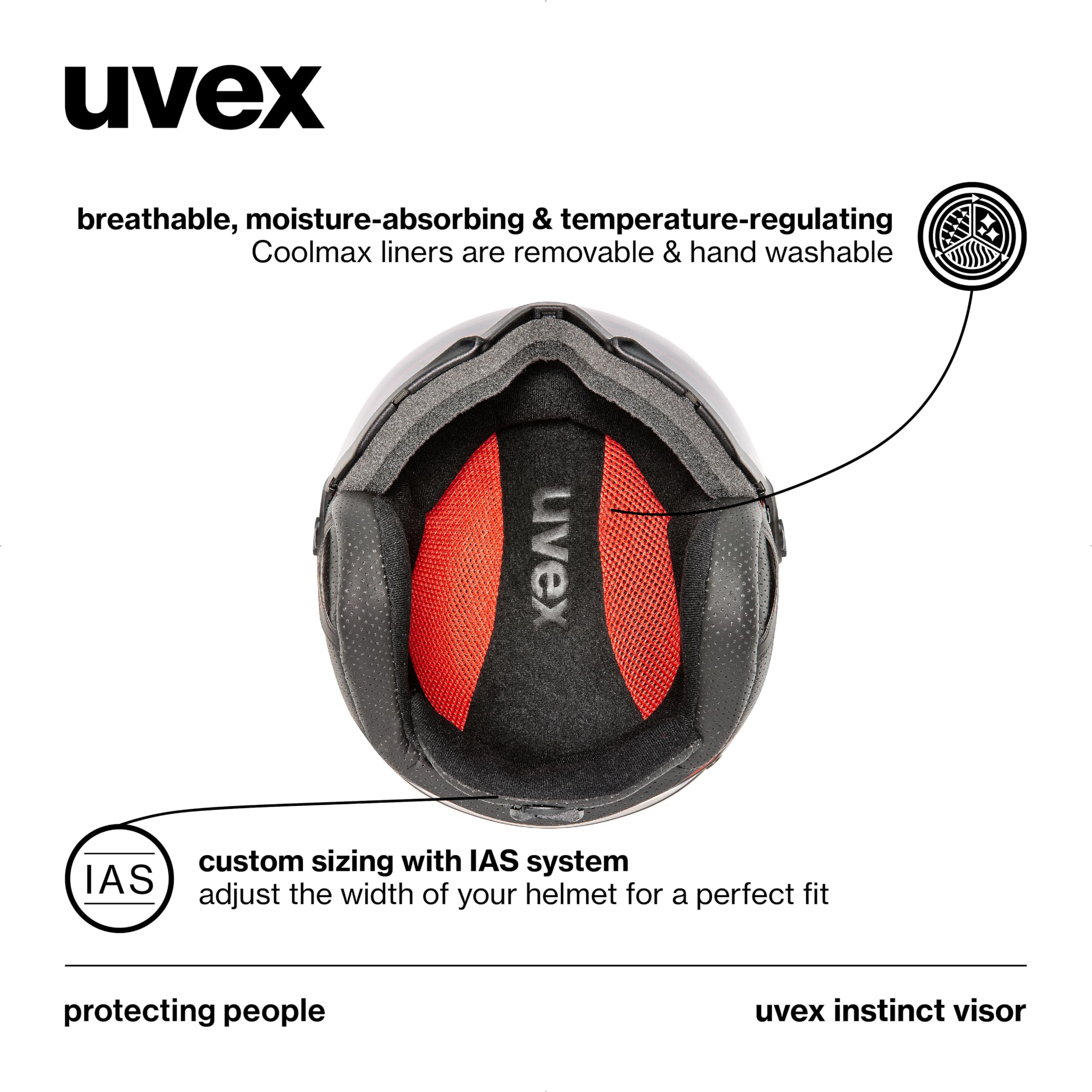 uvex instinct visor - kask narciarski unisex - z wizjerem - indywidualna regulacja wielkości - fierce red - black matt - 53-55 cm