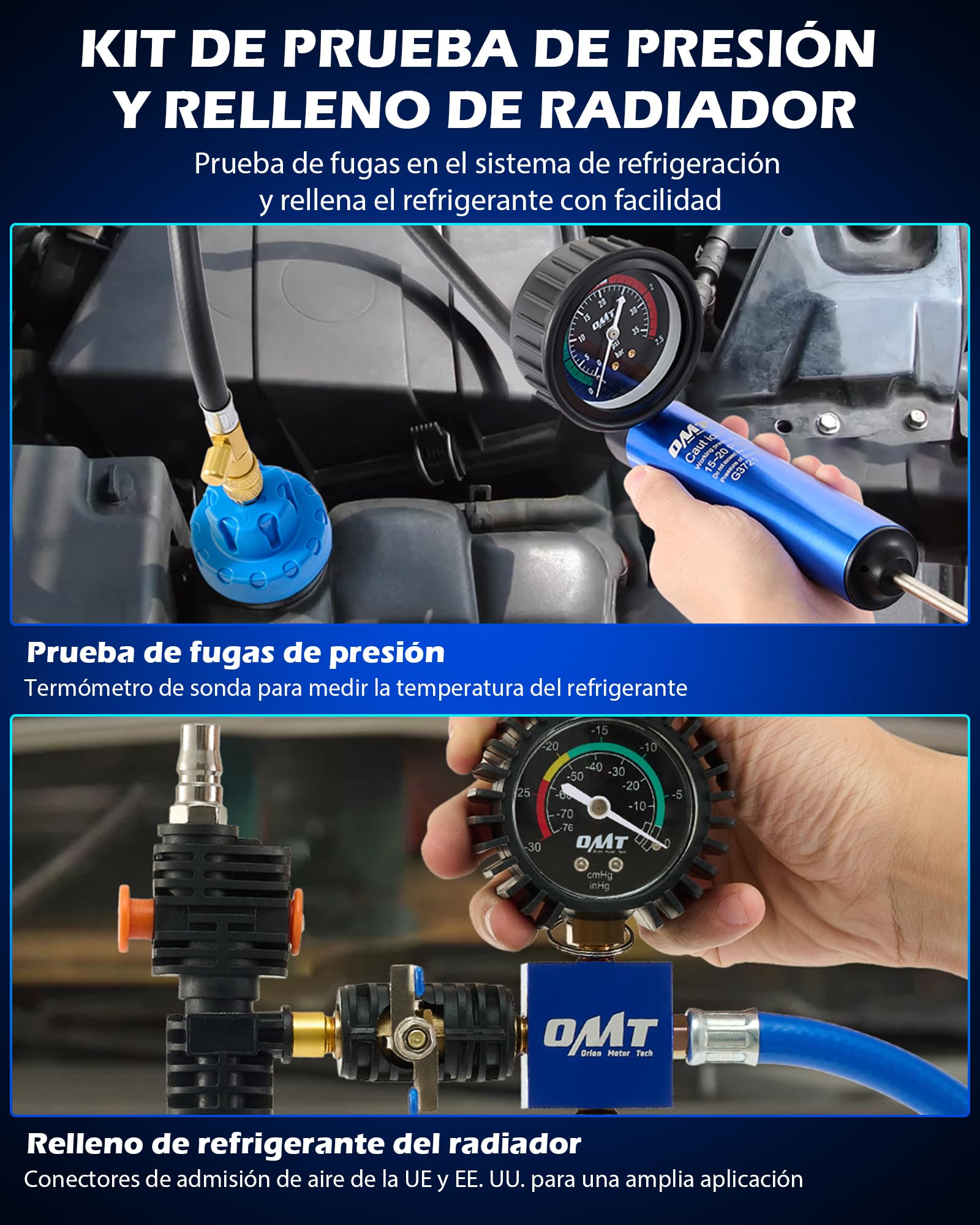 Orion Motor Tech 31 Piezas Kit de Prueba de Presión del Refrigerante, Radiador Probador de Presión con 23 Adaptadores, Coolant Pressure Tester Kit con Bomba de Vacío, Purga y Herramienta de Recarga