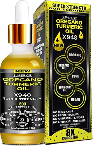 Gotas de aceite de cúrcuma de orégano súper fuerte, suministro para 6 meses, suplemento líquido orgánico de curcumina de cúrcuma con aceite de