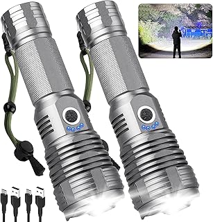 Rechargeable Flashlights High Lumens, 900,000 Lumens Super Bright LED Flashlight,Powerful Flash Light with 5 Modes, Waterproof flashlights for Camping Outdoor Emergency Hiking
