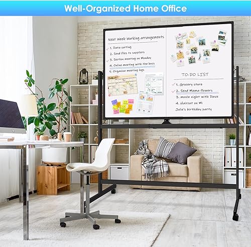 Miniatura 5 de maxtek Pizarra blanca con ruedas, pizarra blanca magnética grande de 48 x 36 pulgadas con soportes, pizarra blanca grande de doble cara de borrado