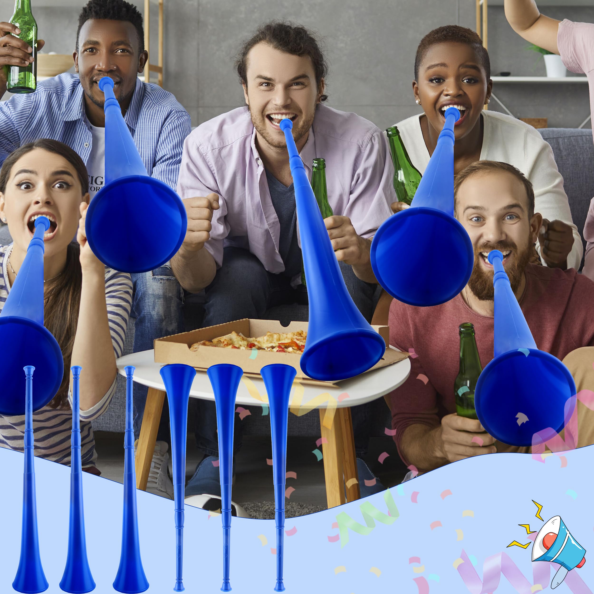 8 Pcs 24 Inch Collapsible Stadium Horn Plastic Blow Horn