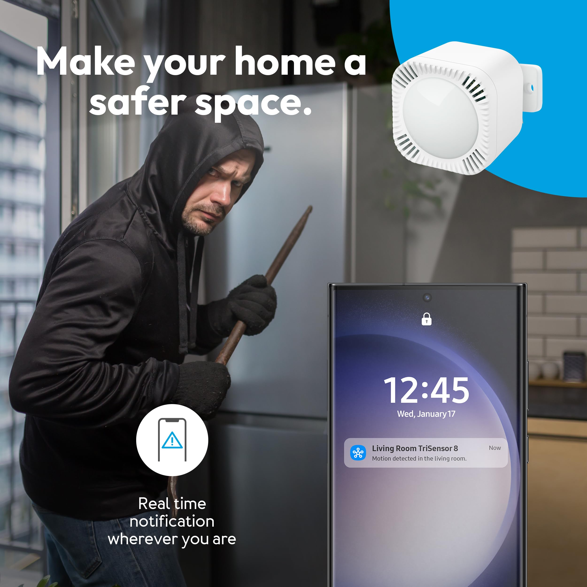 Aeotec TriSensor 8 – multiczujnik 3 w 1, ruch w promieniu 10 m, temperatura w °C, światło w luksie, Z-Wave Gen8, długi zakres, wymagany koncentrator, współpracuje z SmartThings, Homey, HomeAssistant