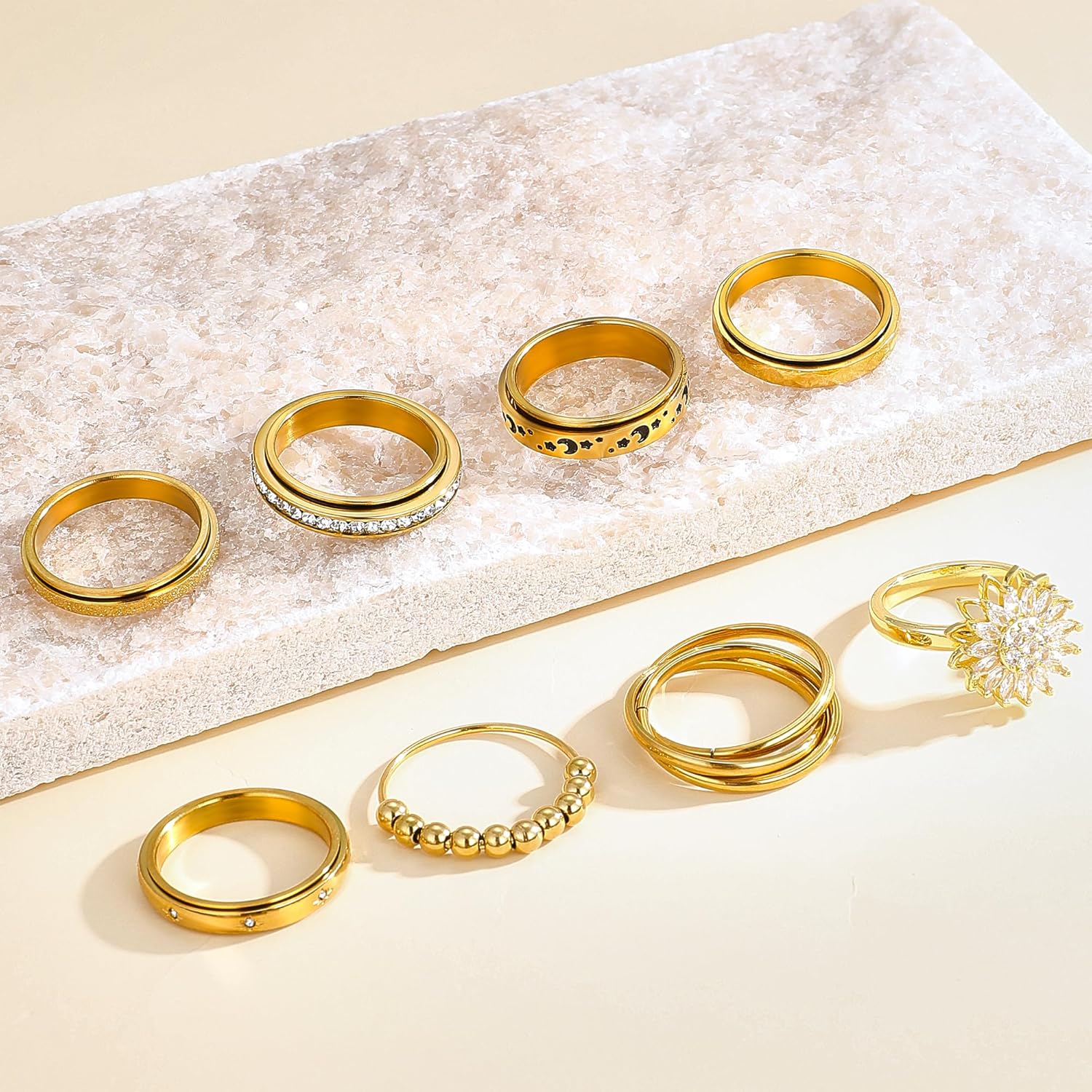 8 Pcs Fidget Rings for Women Anxiety Spinner Stainless Steel CZ Band Ring Spinning Rings Set for Anxiety - Image 6