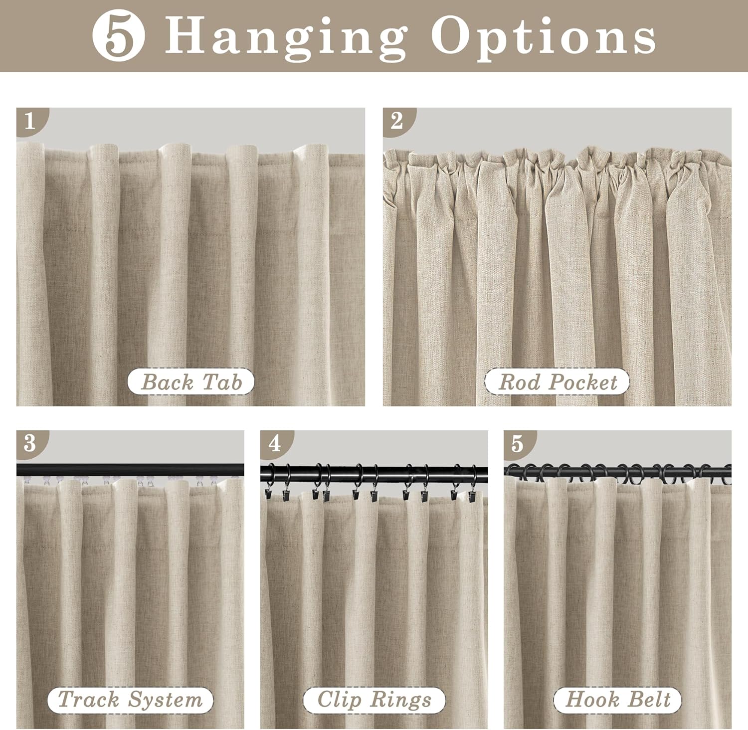 Blackout Curtains 54 Inch Long for Living Room Bedroom, Oatmeal Black Out Curtain Thermal Insulated Noise Reducing Room Darkening Linen Drapes with Back Tab Rod Pocket 2 Panels Set 52" W