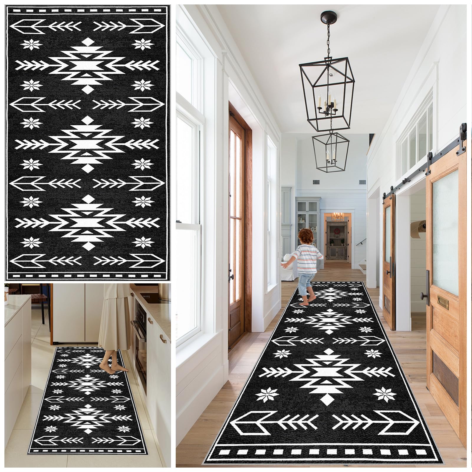 Qemgrste Hallway Runner Rug Kitchen Runners Non Slip washable runner Vintage Carpet Runners for Entryway Long Absorbent Low Pile Floor Mat Hall Runners for Kitchen Bedroom Entryway Laundry 40 x 70 cm