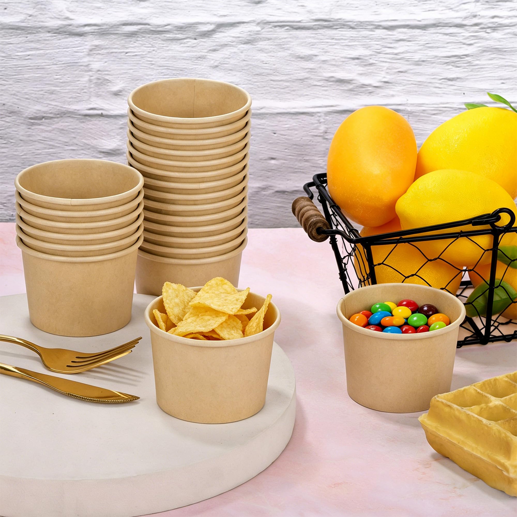 Ruisita Paquete de 300 tazas de helado de papel de 5 onzas, cuencos desechables para sopa, cuencos de postre marrones para alimentos calientes o fríos, suministros de fiesta, tazas de postre para