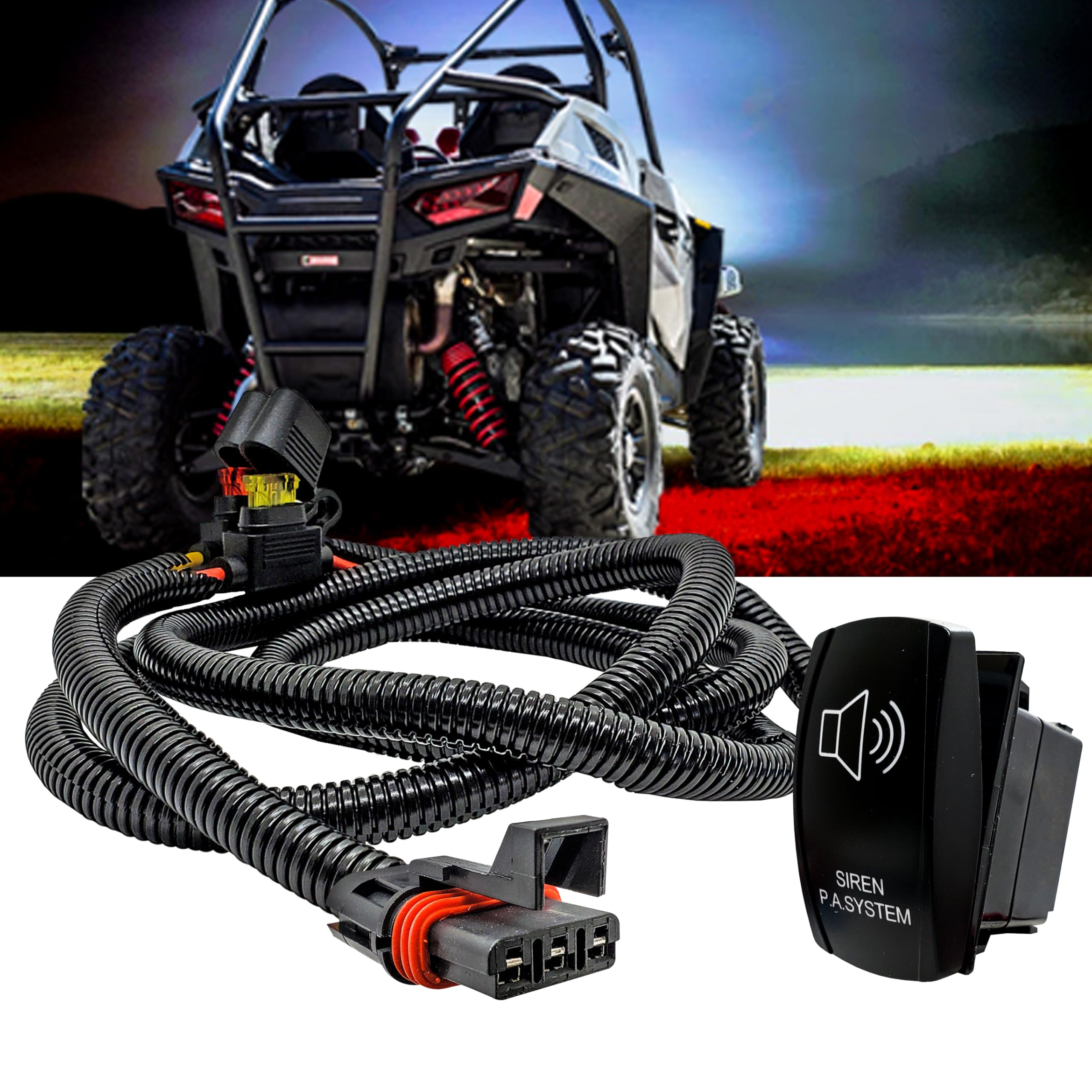 OZ-USA Siren PA System On/Off Rocker Switch with Pulse Power Bus Bar Plug Wire Compatible with Pulse Power Busbar Polaris RZR Pro Ranger Crew XP 2018-2024