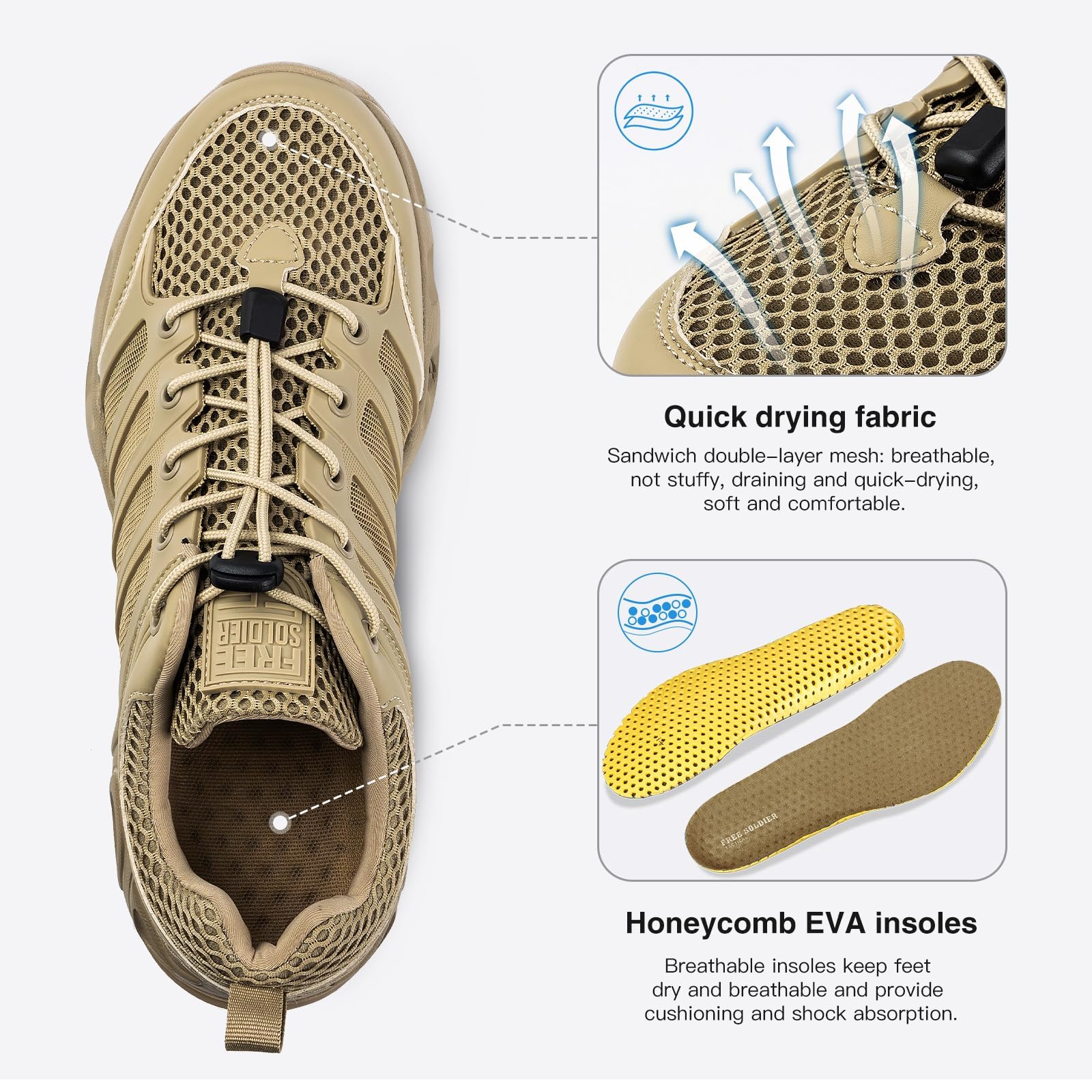 FREE SOLDIER Hommes Chaussures de randonnée été séchage Rapide Chaussures de Travail pour Eau Trekking Bottes Tactiques ventilées Ultra légères