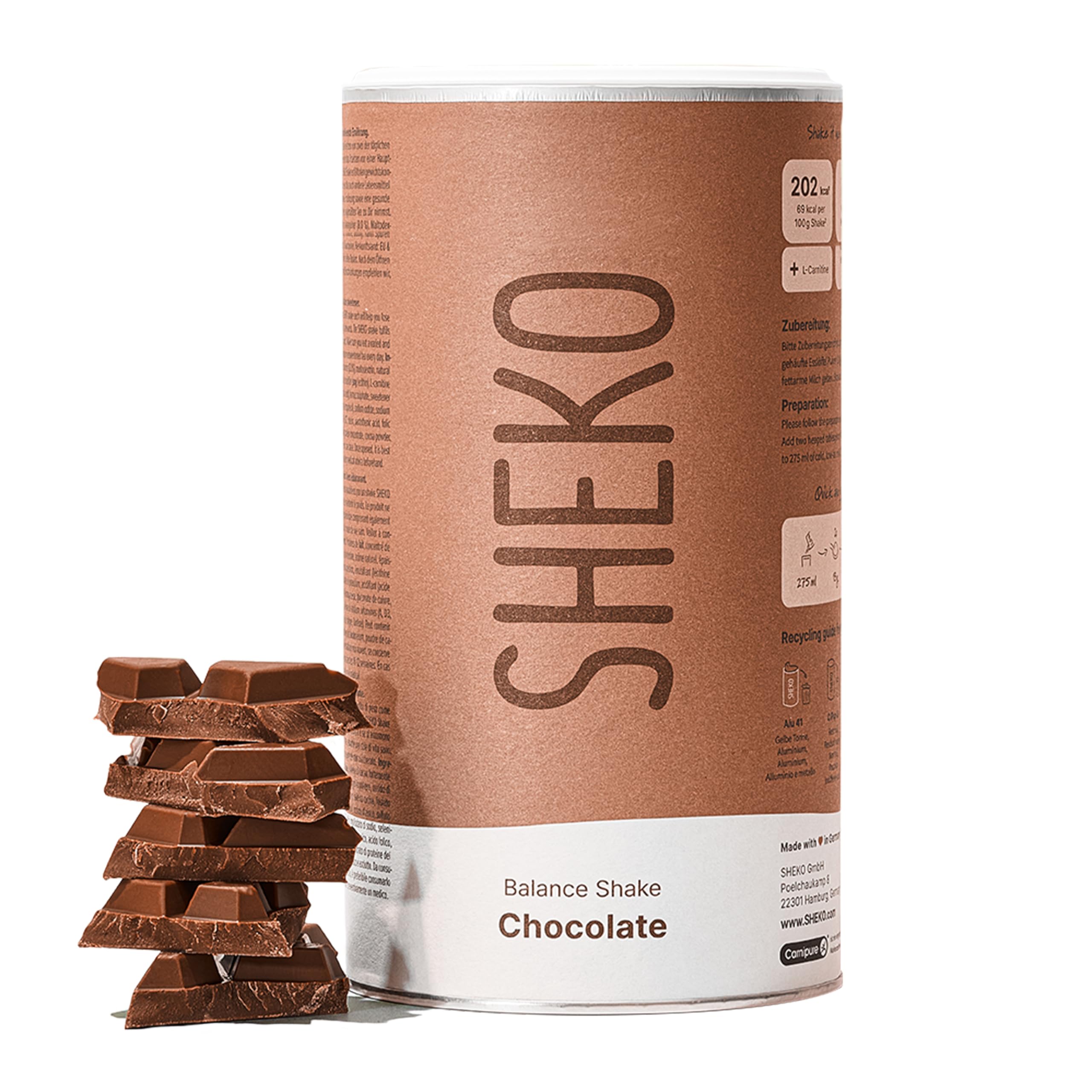 SHEKO - Shake repas à boire - Substitut de repas - Riche en protéines - Goût naturel - Shake minceur (378 g – 1 paquet, Chocolat)