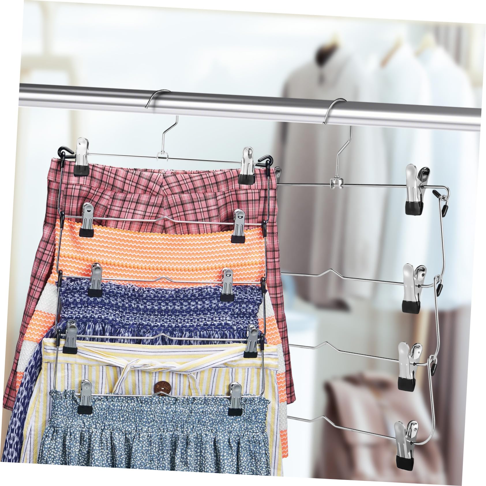 Hohopeti Grucce per Gonne con Clip Multistrato Grucce per Pantaloni in Metallo Salvaspazio Organizzatori per Armadi Resistenti