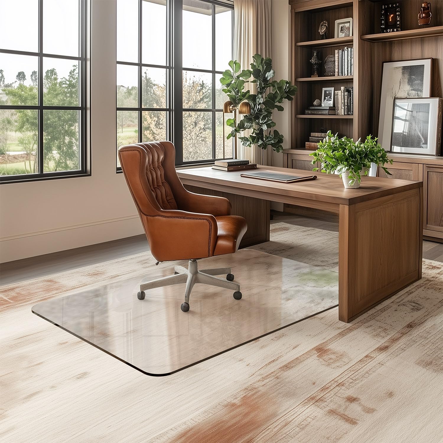 Office Chair Mat for Carpet & Hardwood, Upgraded 32" x 48" Dual Use Tempered Glass Chair Mat for Chair and Footrest Under Desk 32"x48" Nature