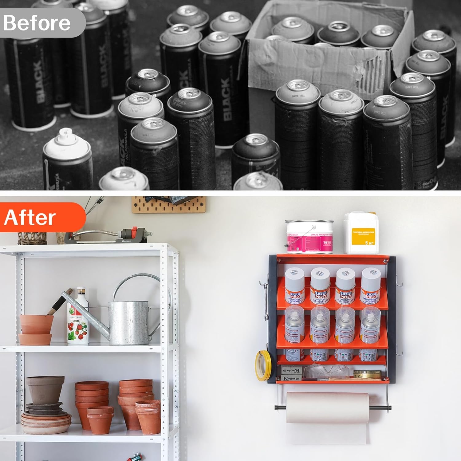 WALMANN Wall Mount Spray Paint Can Holder, Heavy Duty Metal Paint Can Storage Rack for Garage, Shop Paint Can Holder, Holds Up to 100Lbs