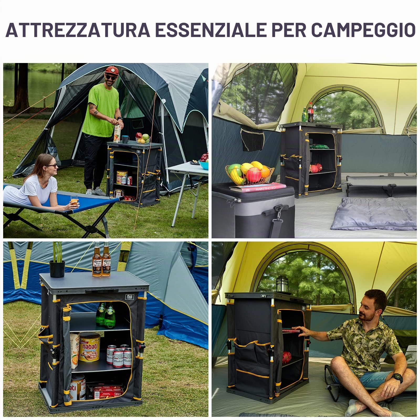 TIMBER RIDGE Armadietto da cucina pieghevole 30kg 3 ripiani portatile