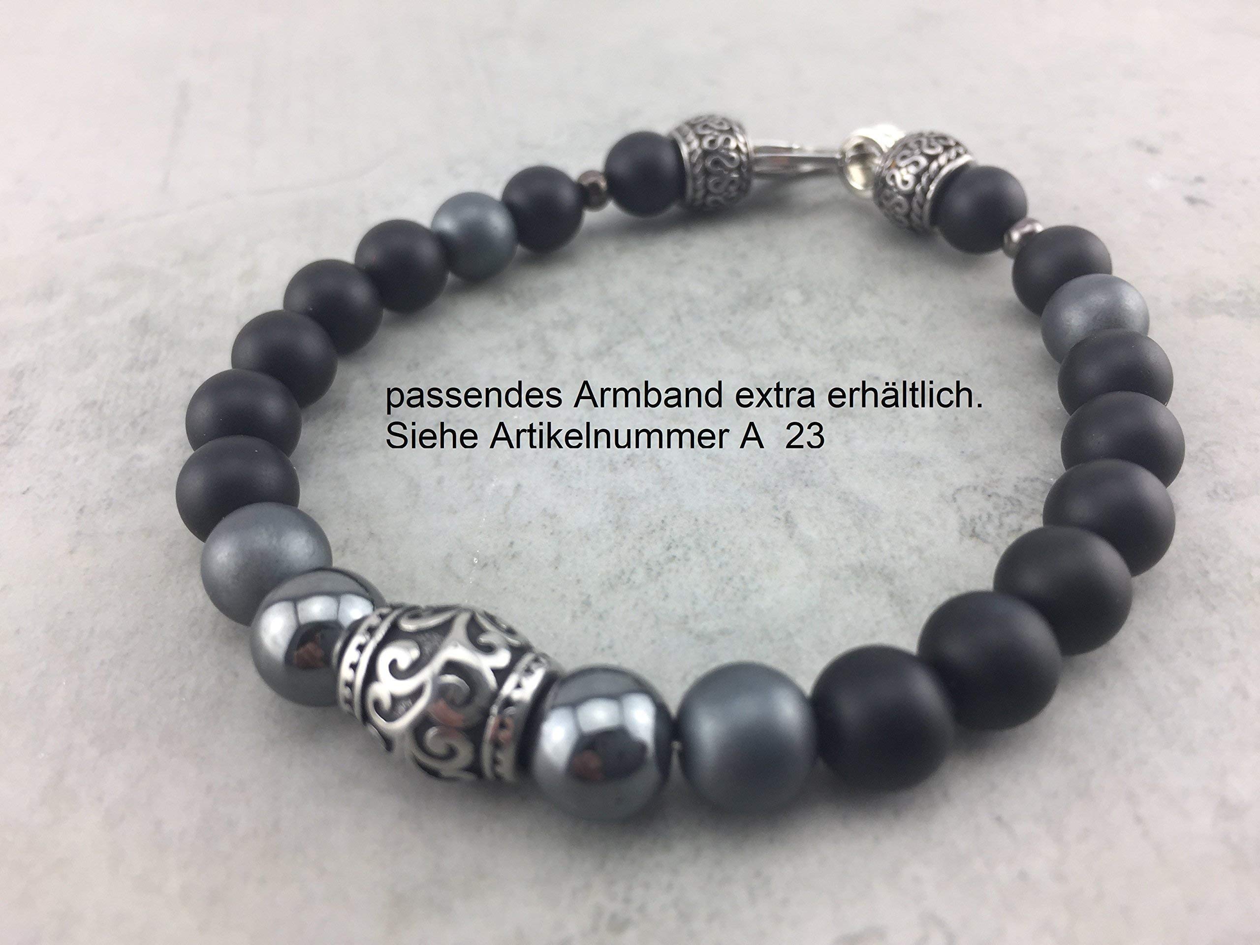 kurze Halskette Kette Rundkette aus Perlen Onyx Hämatit matt schwarz für Herren Männer Schmuck Biker Surfer Rocker Business-Style Edelstahl K82