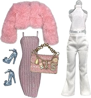Eledoll Clothes Fashion Pack for 12 inch Fashion Doll Pink Fur I Love Paris Set