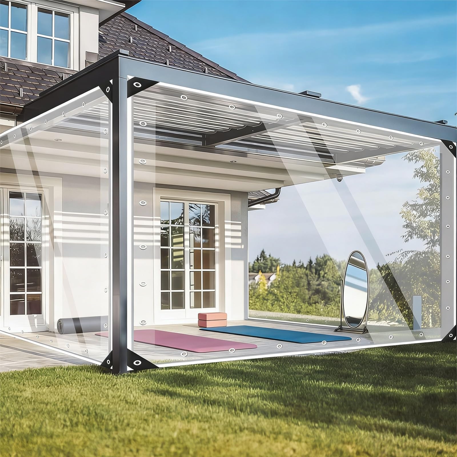 Plandeka Kempingowa 240 x 320 cm Plandeka Z PVC Z Oczkami I Liną, Różne Rozmiary Przezroczystej Plandeki Wodoodporna Ultra Heavy Duty Do Samochodu, Ogrodu, Domu, przezroczysty
