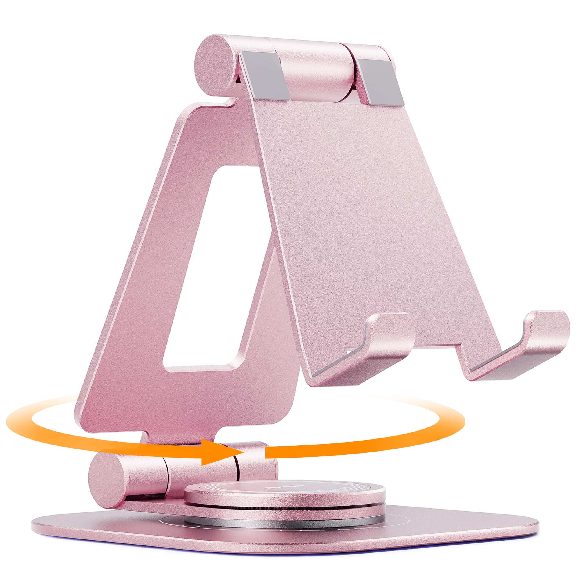 NulaxyRotatable Cell Phone Stand, Fully Adjustable Foldable Desktop Phone Holder Cradle Dock, Thick Case Friendly, Compatible with All Phones, Nintendo Switch, Rose Gold