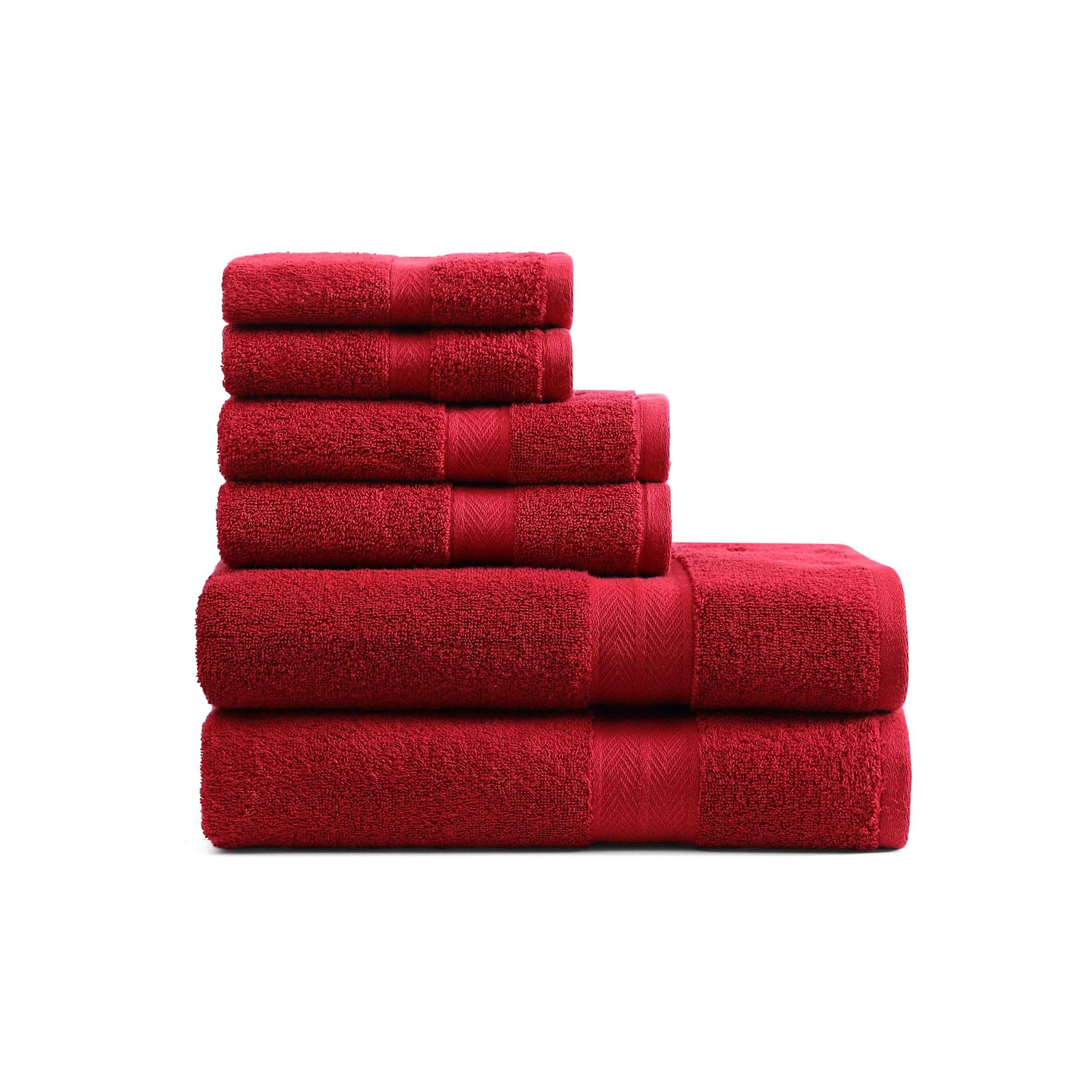Tommy Hilfiger - Bath Towel Set, Absorbent Cotton Terry with Zero Twist, Medium Weight, Oeko-Tex Certified (Modern American Red, 6 Piece)