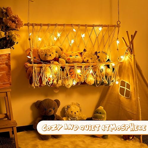 Miniatura 5 de Hamaca de juguete de macramé con luz LED para almacenar perfectamente animales y juguetes de peluche en la habitación para colgar cosas de animales
