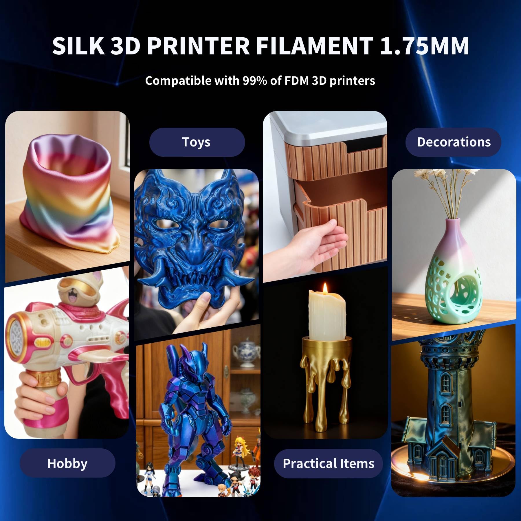 Filamento PLA Plus para impresora 3D de 1.75 mm, paquete de filamento PLA de 1.75 mm PRO, PLA+ precisión dimensional +/- 0.03 mm, carrete de 250 g, 8 paquetes (250 g x 8 PLA Plus + paquete de