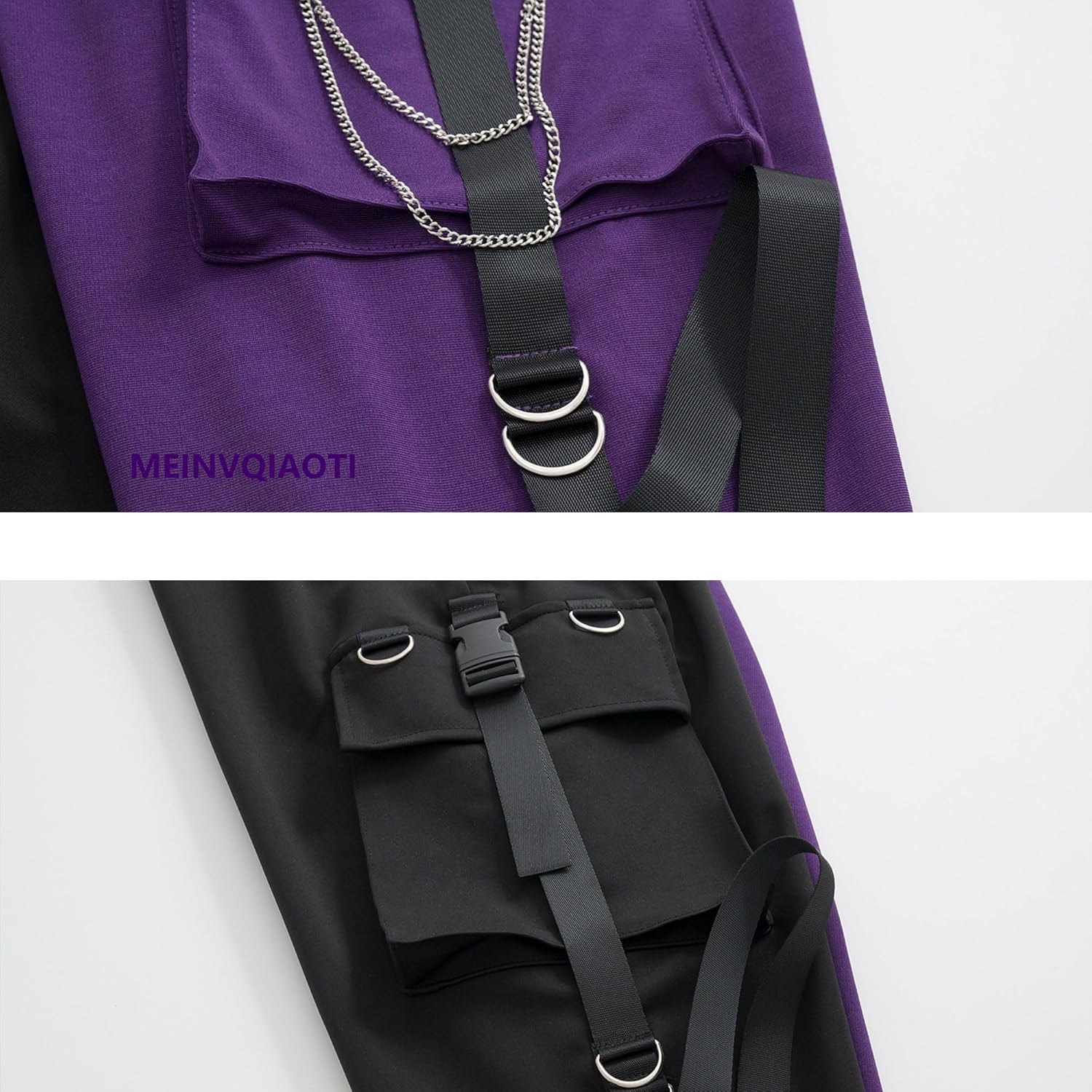 MEINVQIAOTI Black Cargo Pants for Women Techwear Women Loose Street Rock Style Casual Black Pants with Chain Goth Pants - Image 2