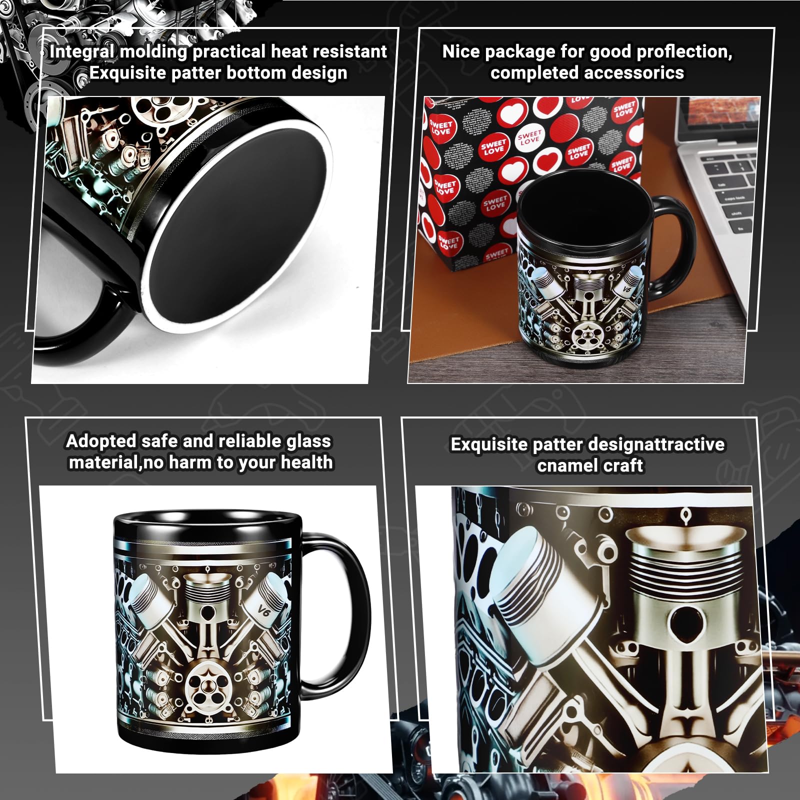 Tazza da caffè in ceramica marmorizzata con coperchio, tazza da caffè e cucchiaio in ceramica, set regalo tazza da caffè da uomo, tazza da caffè da donna alla moda (nero 1)