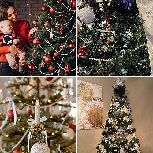 Miniatura 6 de XINHUIDALSQ Guirnalda de perlas de imitación de 0.236 pulgadas para manualidades, guirnalda blanca de 66 pies para decoración de árbol de Navidad,