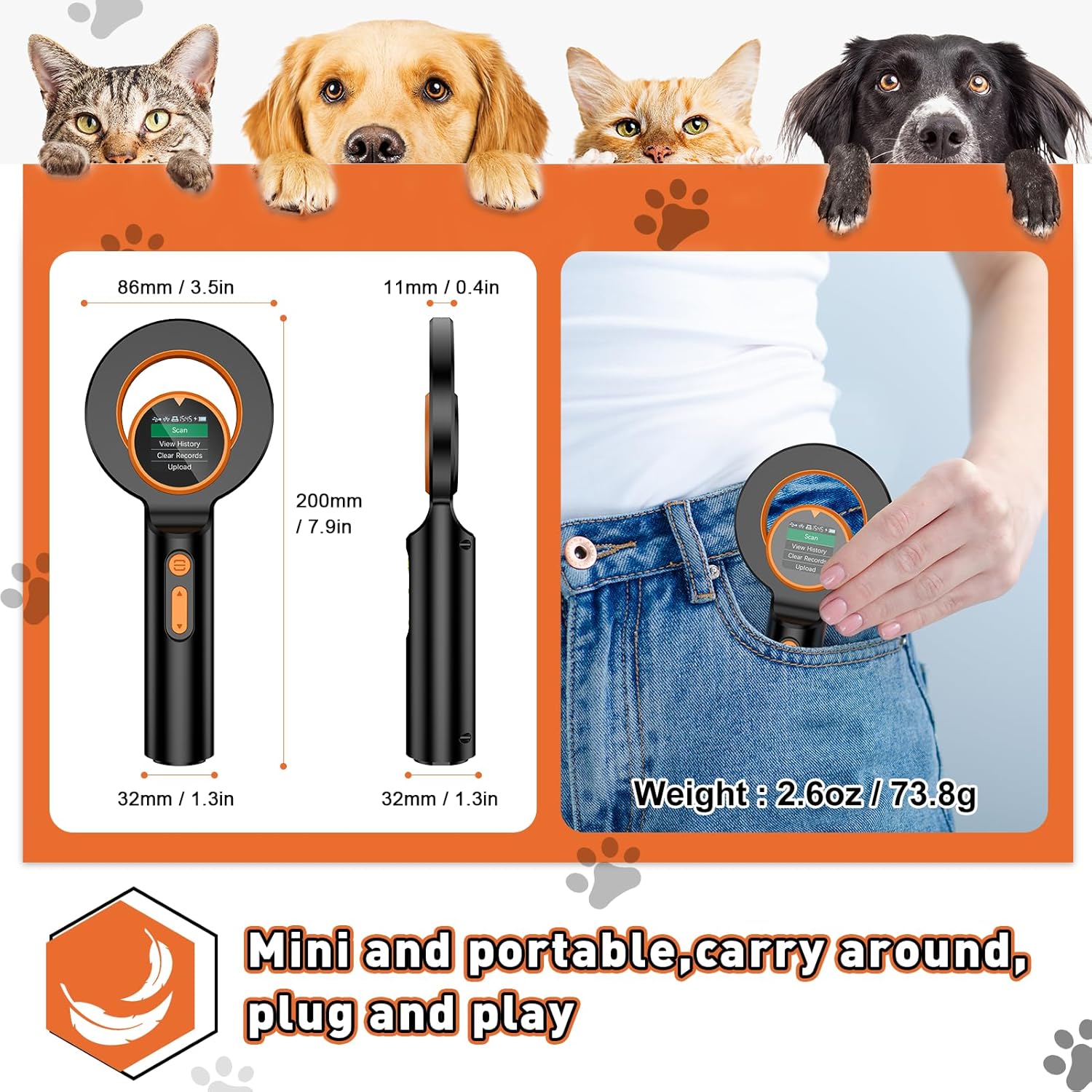 Pet Microchip Scanner,Alacrity 3-IN-1 Jordan Ubuy