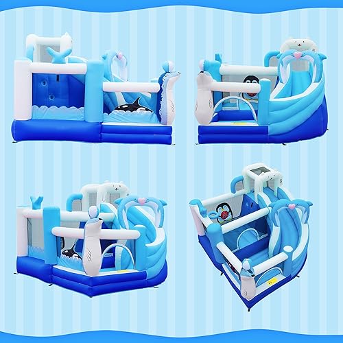 Miniatura 3 de INFLATEFLY Castillo inflable inflable con tobogán para niños, con temática oceánica, con área de salto de pelotas para interiores y exteriores