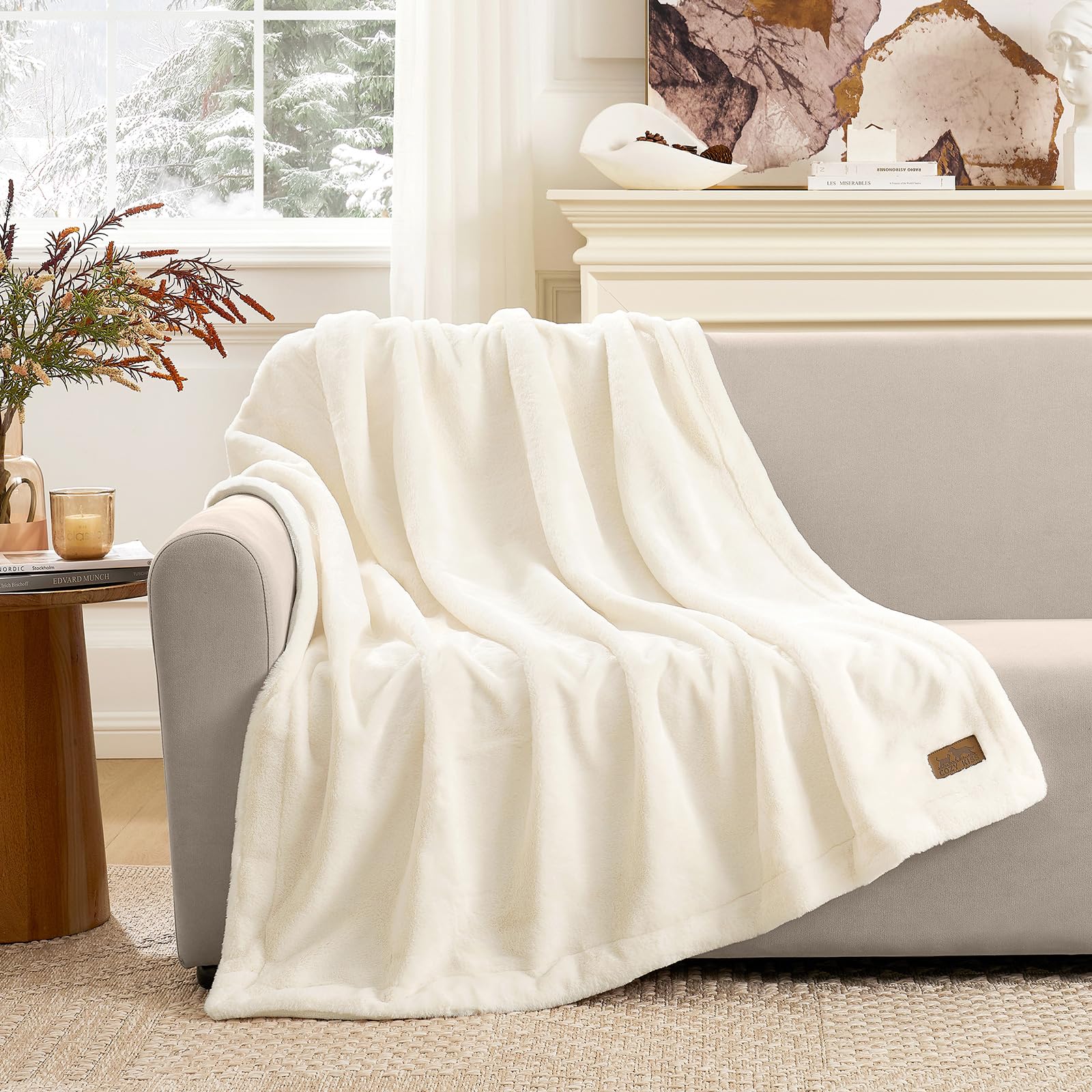 COZY KISS wasserdichte Kunstfell-Decke, Weiches Hundedecke Für Sofa, Bett Und Couch im Auto, Haustierdecke Für Große Hunde Oder Katzen, Doppelseitig, Waschbar, Ultraweich, 127x150cm, Beige