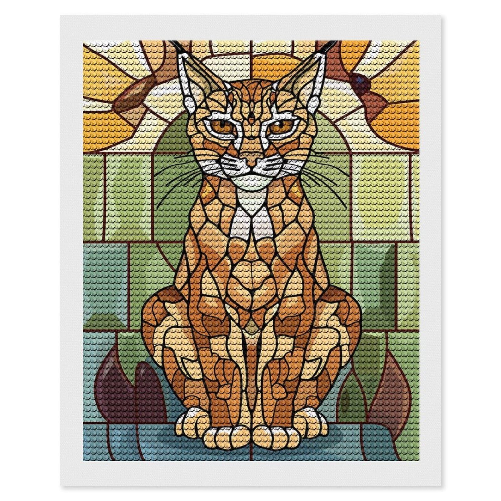 Junmoney Stained Glass Lynx Diamond Art Canvas 16"x20", for Adults, Good for Quiet Evenings, Bedroom Decor, Festive Craft Gift, Easy to Enjoy