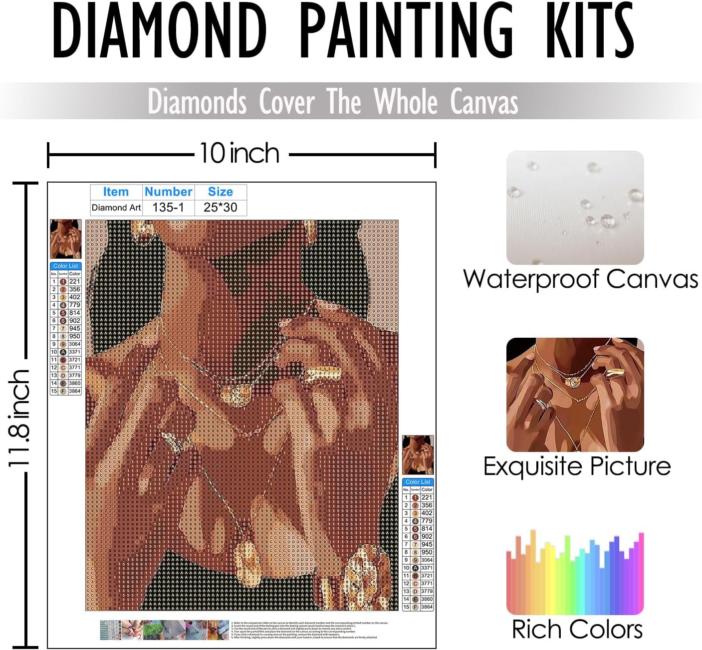 RLTXBUK 4 Pack Vintage Black Women Vinyl Record Diamond Art Kits, Black Woman Girl Gifts Gem Diamond Painting Art Kits for Adults Beginners, African American Gifts 9.8x11.8 Inch image 2