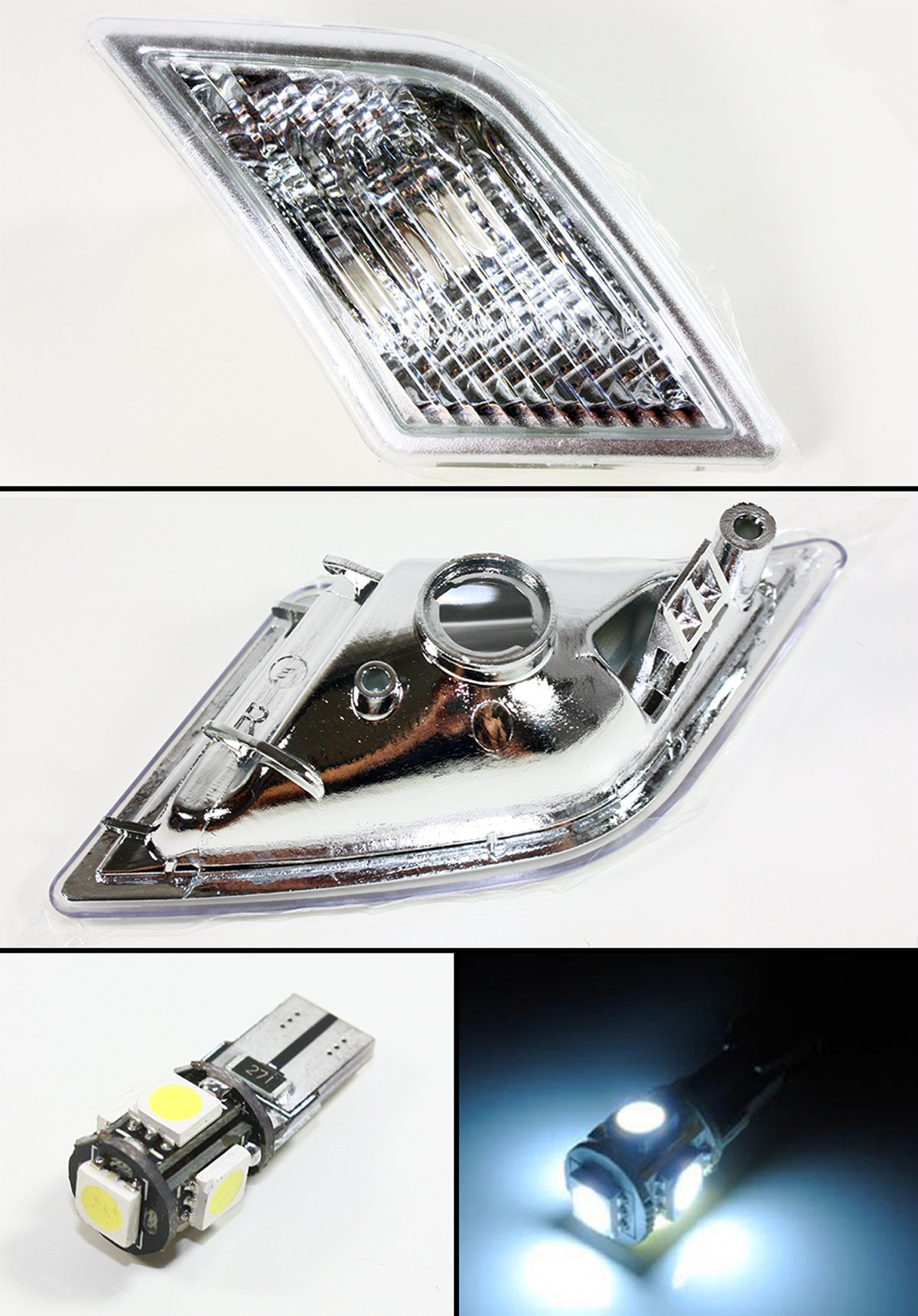 Fits for Mercedes Benz W204 C250 C300 C63 AMG Euro Clear Side Marker Lamp Light + Error Free LED Bulb