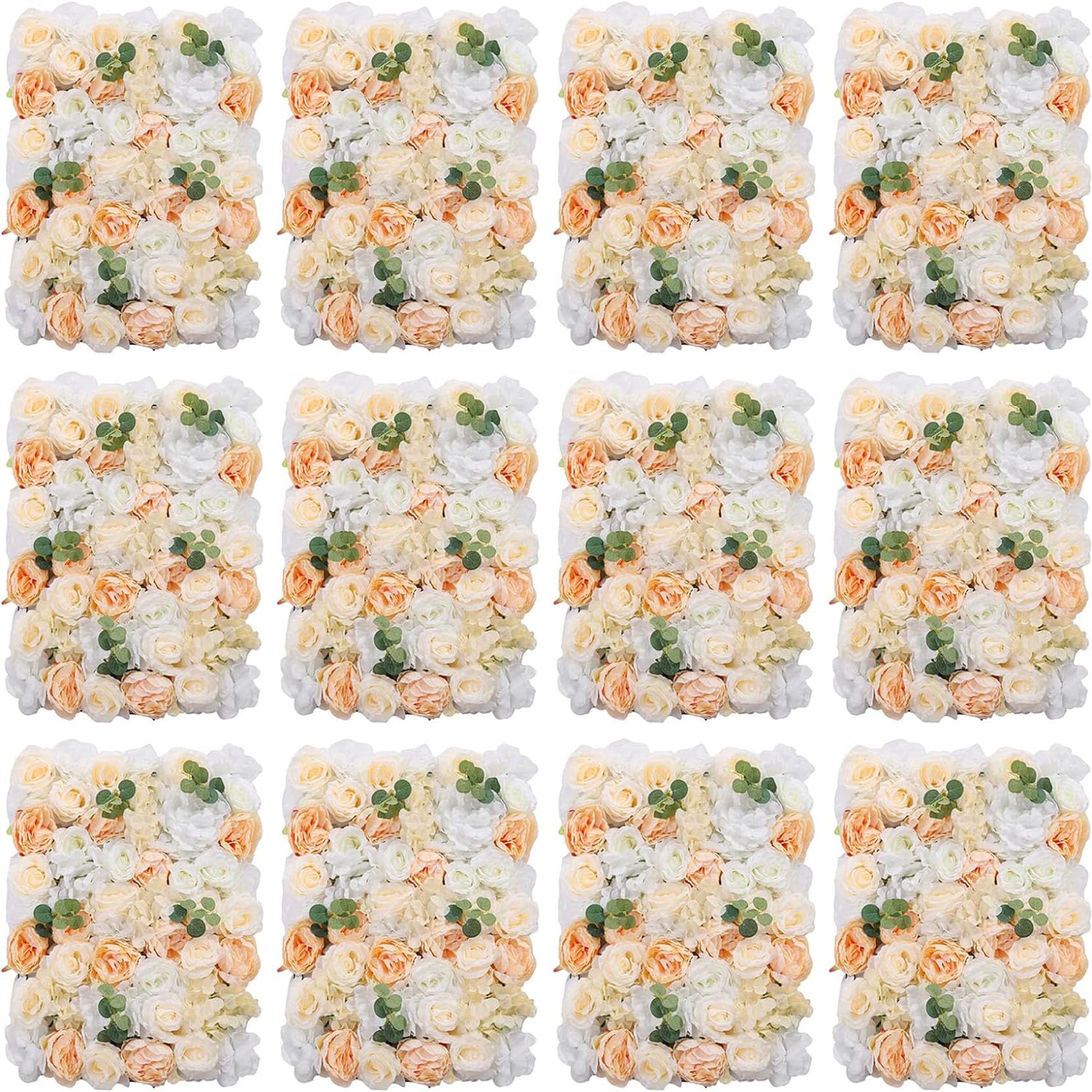 GOUZIBHD DIY Artificial Flower Wall Panel Set Decorative Faux Floral Panels 3D Silk Floral Backdrop for Wedding Party Home Decor,Faux Flower Wall Background(Color:12PCS)