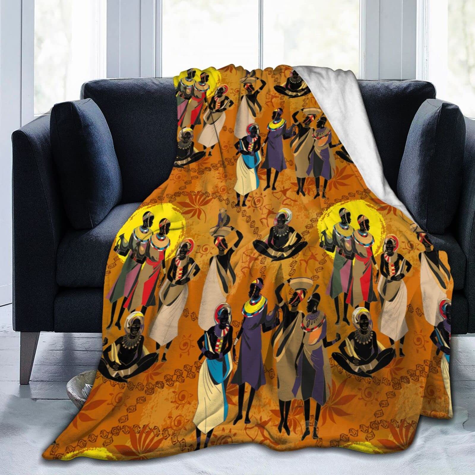 Abucaky Black Women Fleece Throw Blanket Ultra Soft Cozy Ethnic African American Decorative Flannel Blanket for Home Bed Couch Chair Travel 50x40in