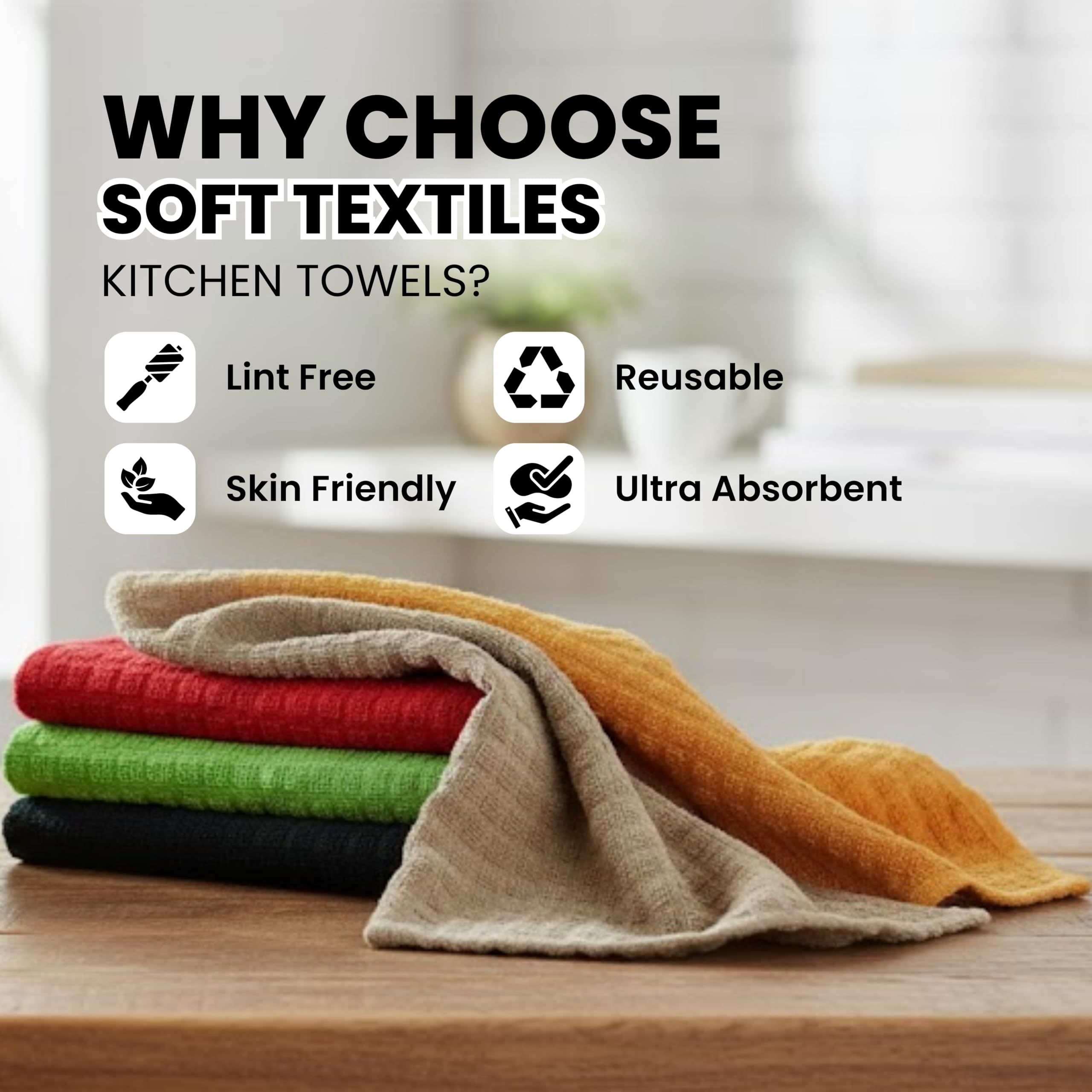 Kitchen Towels Set of 12 (15x25 Inch) – Cotton Dish Towels, Super Absorbent & Soft Kitchen Hand Towel, Dish Towels, Tea Towels & Bar Towels for Kitchen Drying & Cleaning