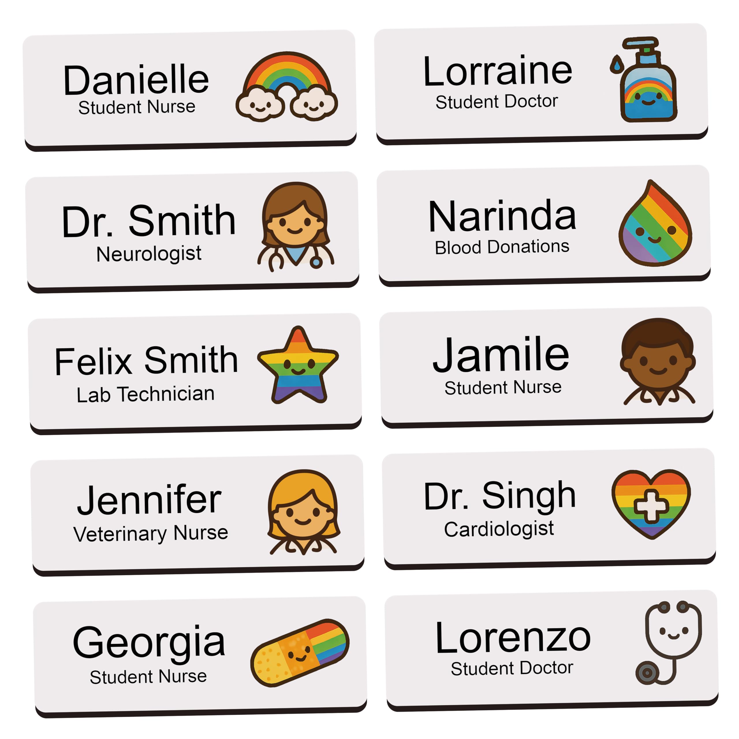 Custom Hospital Name Badge – Cute Personalised Student Nurse, Doctor, Work, Event or Group ID Tag – 2.5x7.5cm – Job Role Title – with Pin or Magnetic Attachment