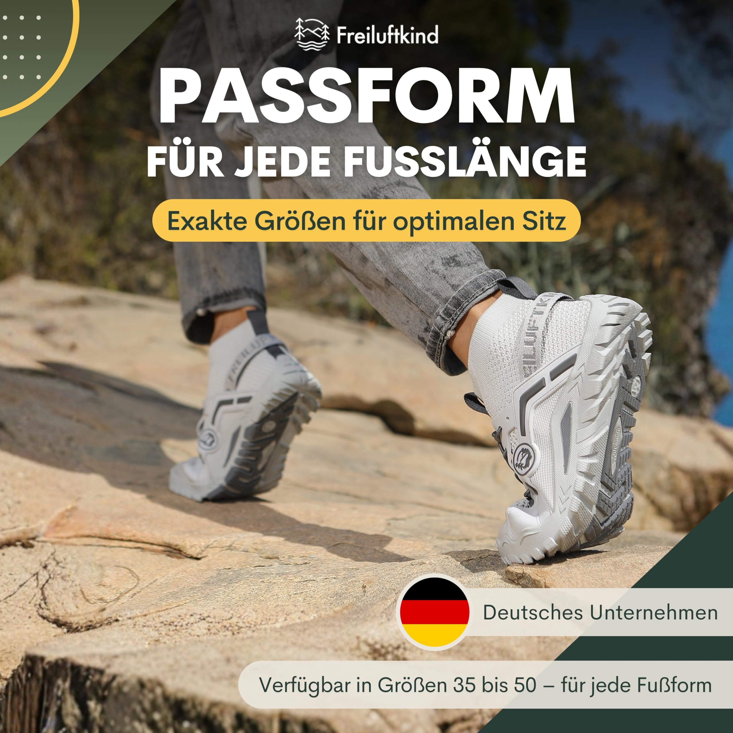 Freiluftkind® Tarka Barfußschuhe Herren Damen mit Trekking-Sohle – Mit Deutschen Orthopäden entwickelt – Nullabsatz, breite Zehenbox und Slip-In Stretch für Wandern, Outdoor und Alltag
