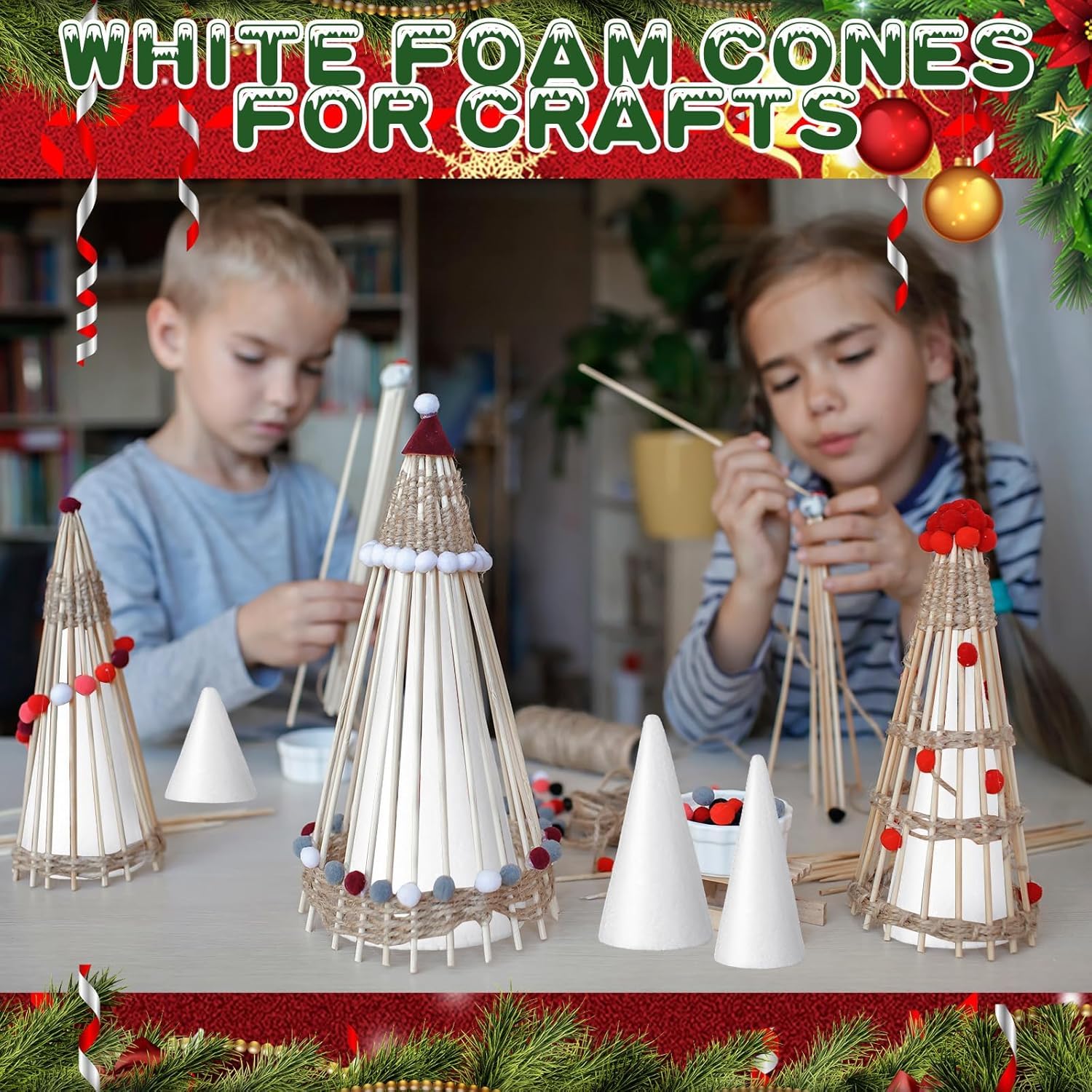 Foam Cone Craft 30Pcs Cone Shape Foam, Christmas Tree Foams Materials, White Cone Foam for DIY Craft Wedding Christmas Party Decoration Foam Cone