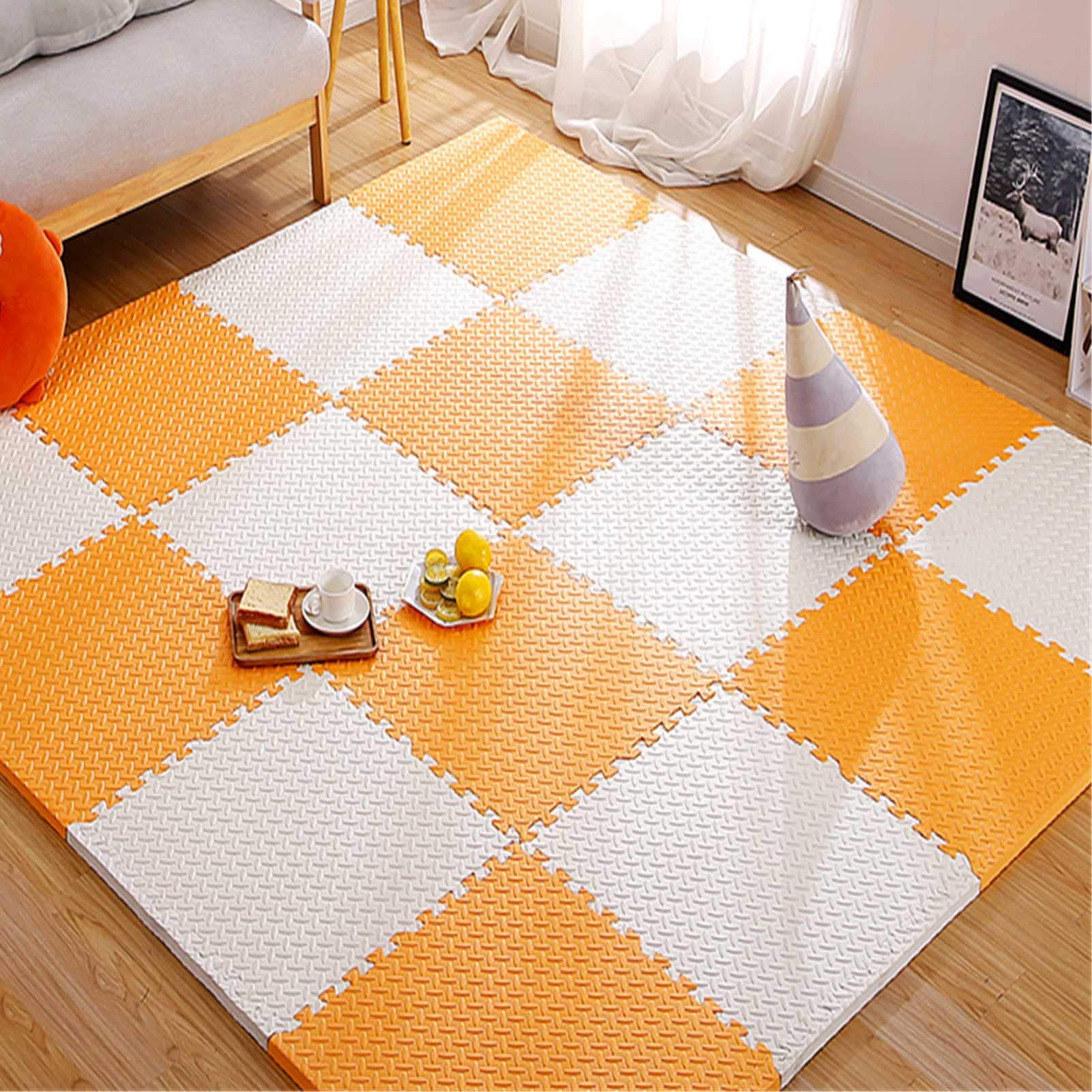 Tapis De Puzzle en Mousse pour Bébé, Tapis Sol en EVA Doux, Protection du Sol, Adapté À La Salle Sport, Aire Jeux pour Bébé Exercice Yoga - Magnifique Décor À La Maison,White+Orange,24