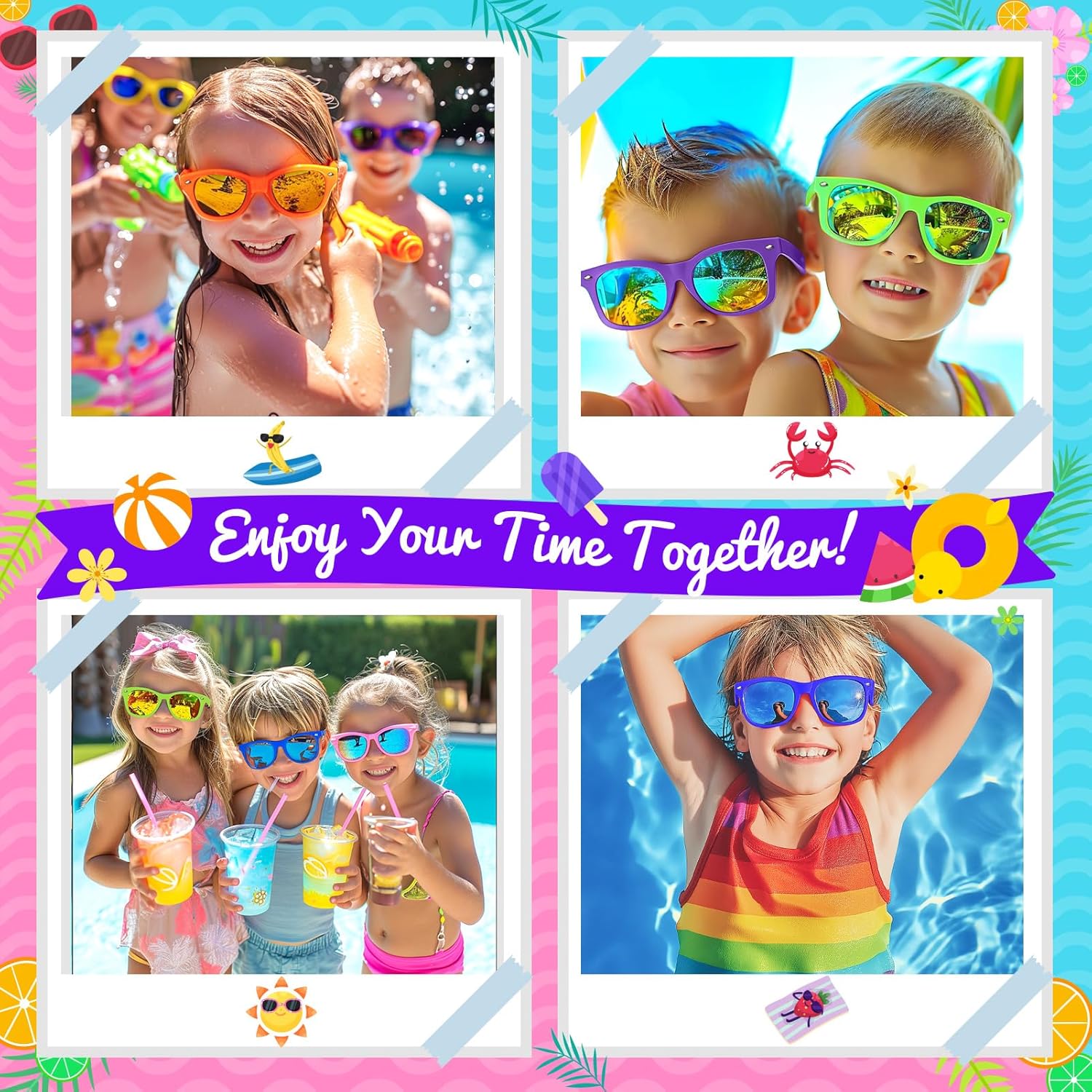 Kids Sunglasses Bulk, Party Favors for Kids 4-8,3-5, 24 pack Neon Toddler Sunglasses For Boys Girls, UV 400 Protection kids sunglasses, Great Gift For Birthday, Beach, Pool Party Supplies - Image 7